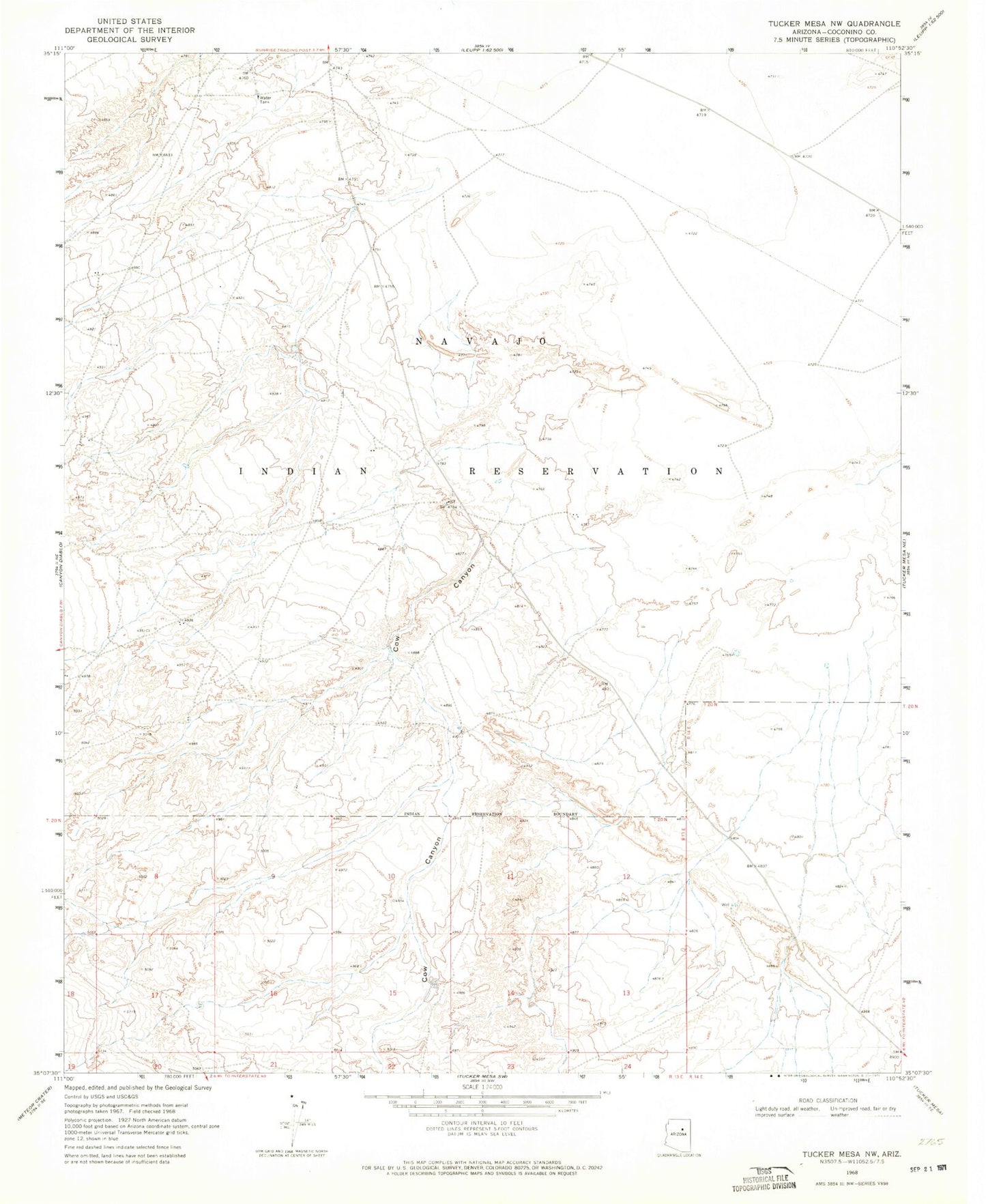 Classic USGS Tucker Mesa NW Arizona 7.5'x7.5' Topo Map Image