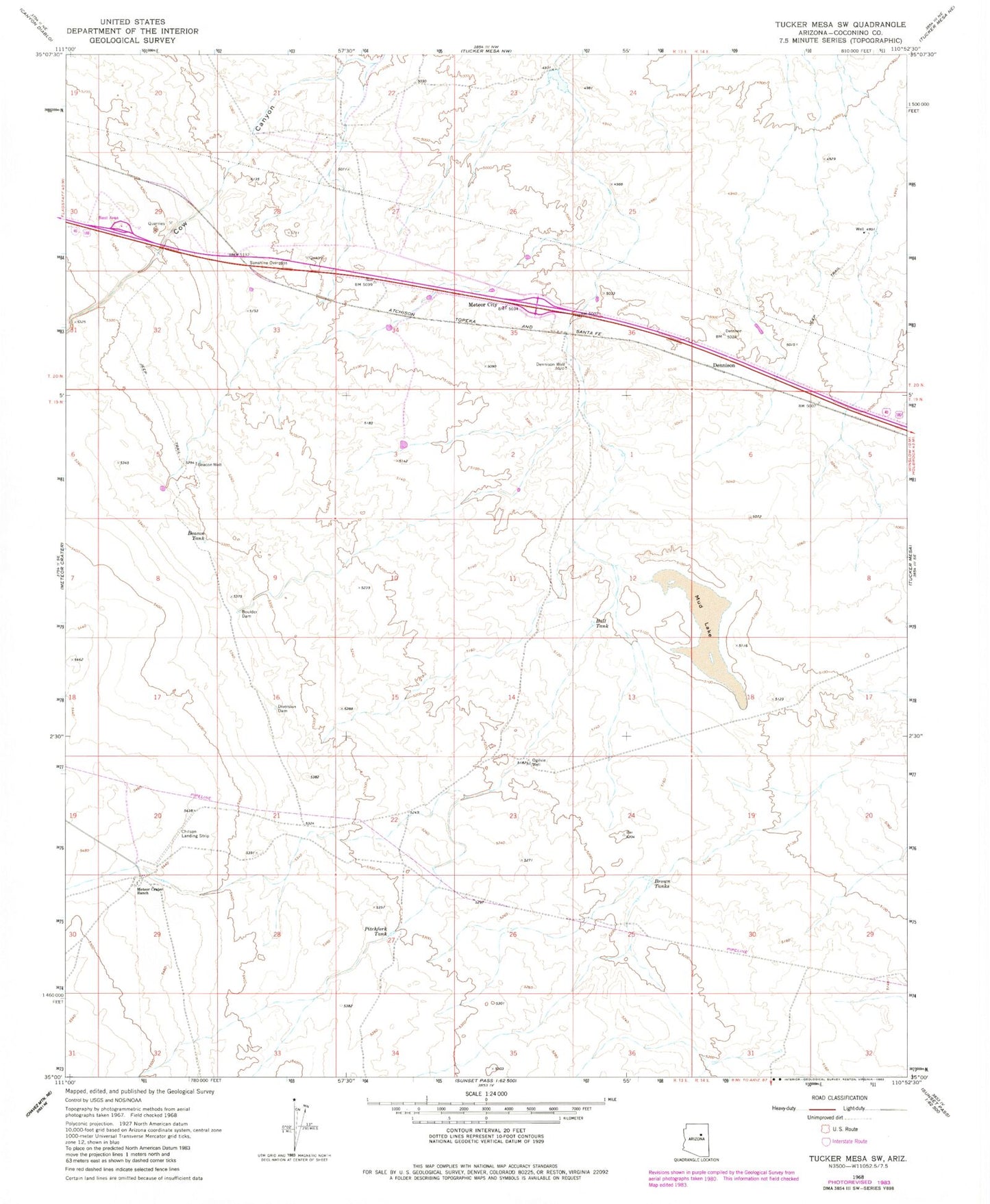 Classic USGS Tucker Mesa SW Arizona 7.5'x7.5' Topo Map Image