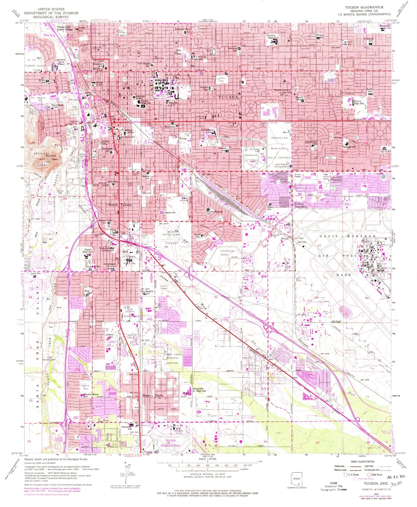 Classic USGS Tucson Arizona 7.5'x7.5' Topo Map Image