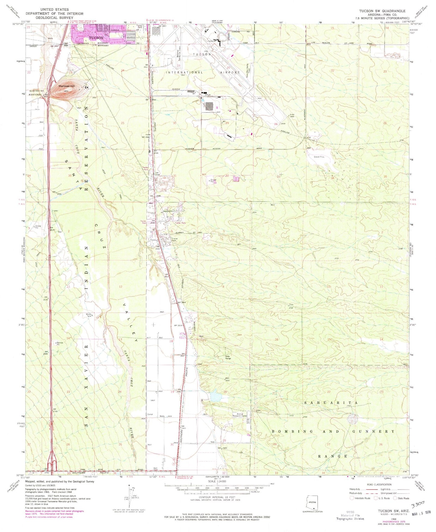 Classic USGS Tucson SW Arizona 7.5'x7.5' Topo Map Image