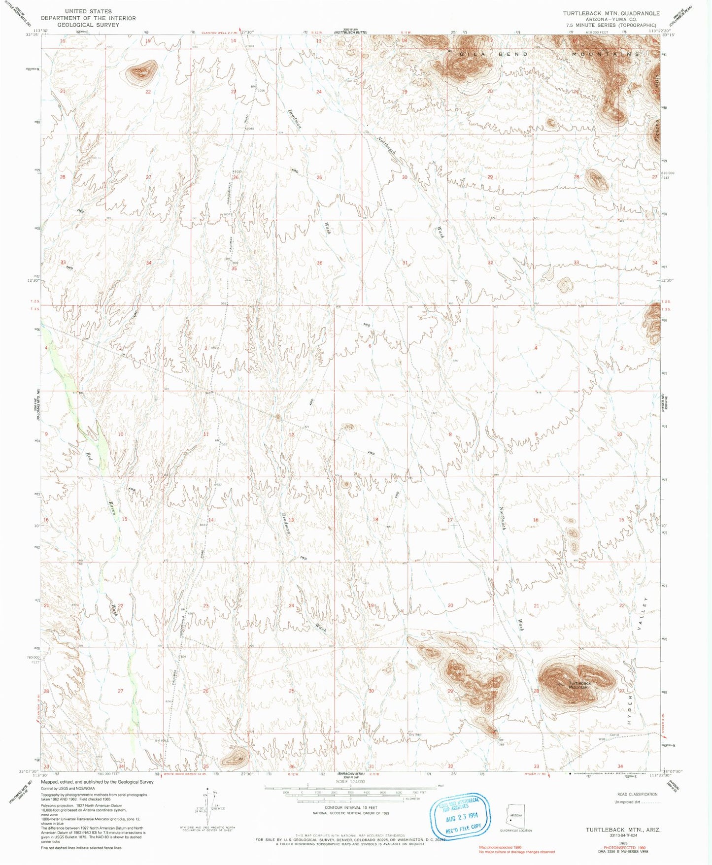 Classic USGS Turtleback Mountain Arizona 7.5'x7.5' Topo Map Image