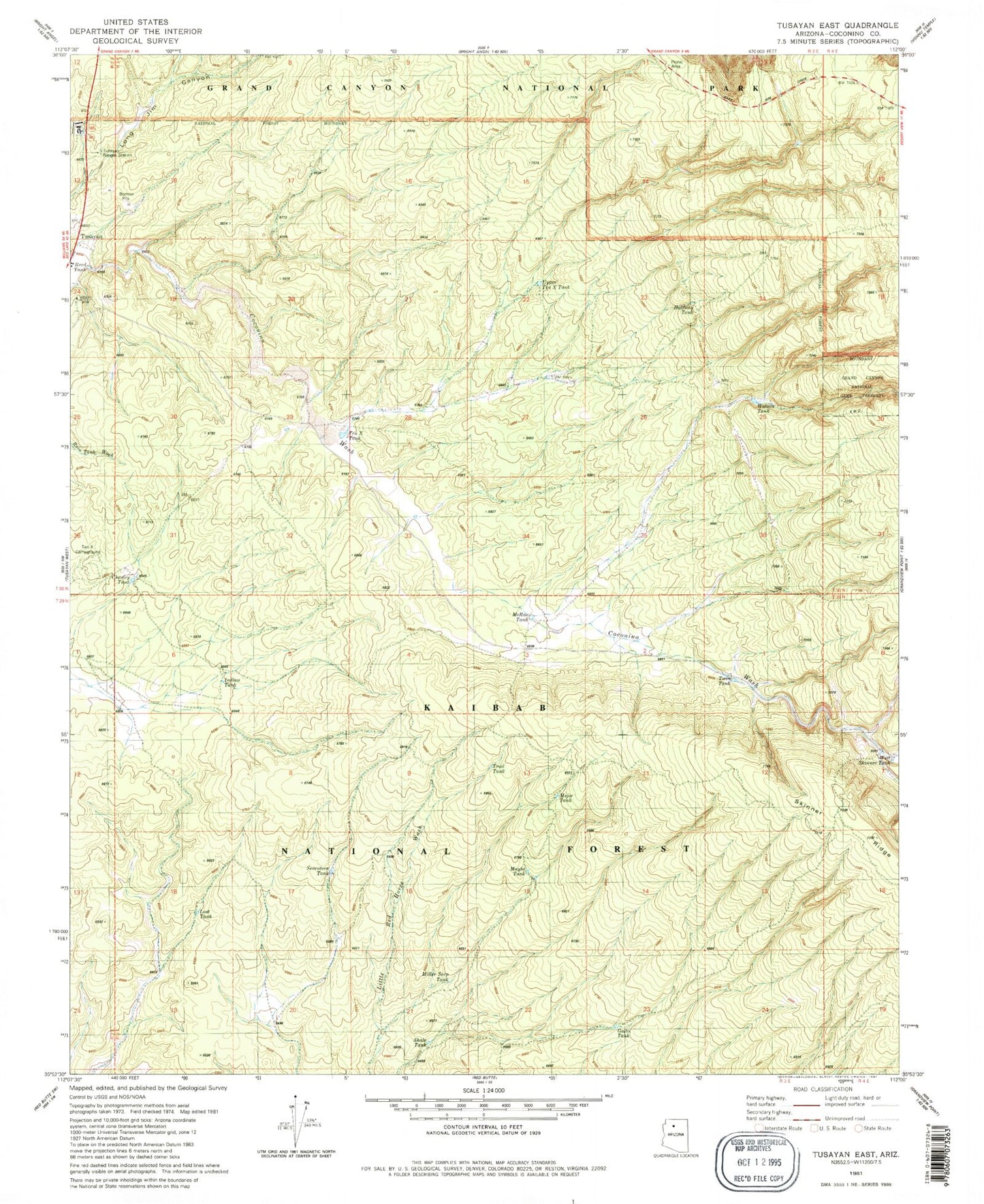 Classic USGS Tusayan East Arizona 7.5'x7.5' Topo Map Image