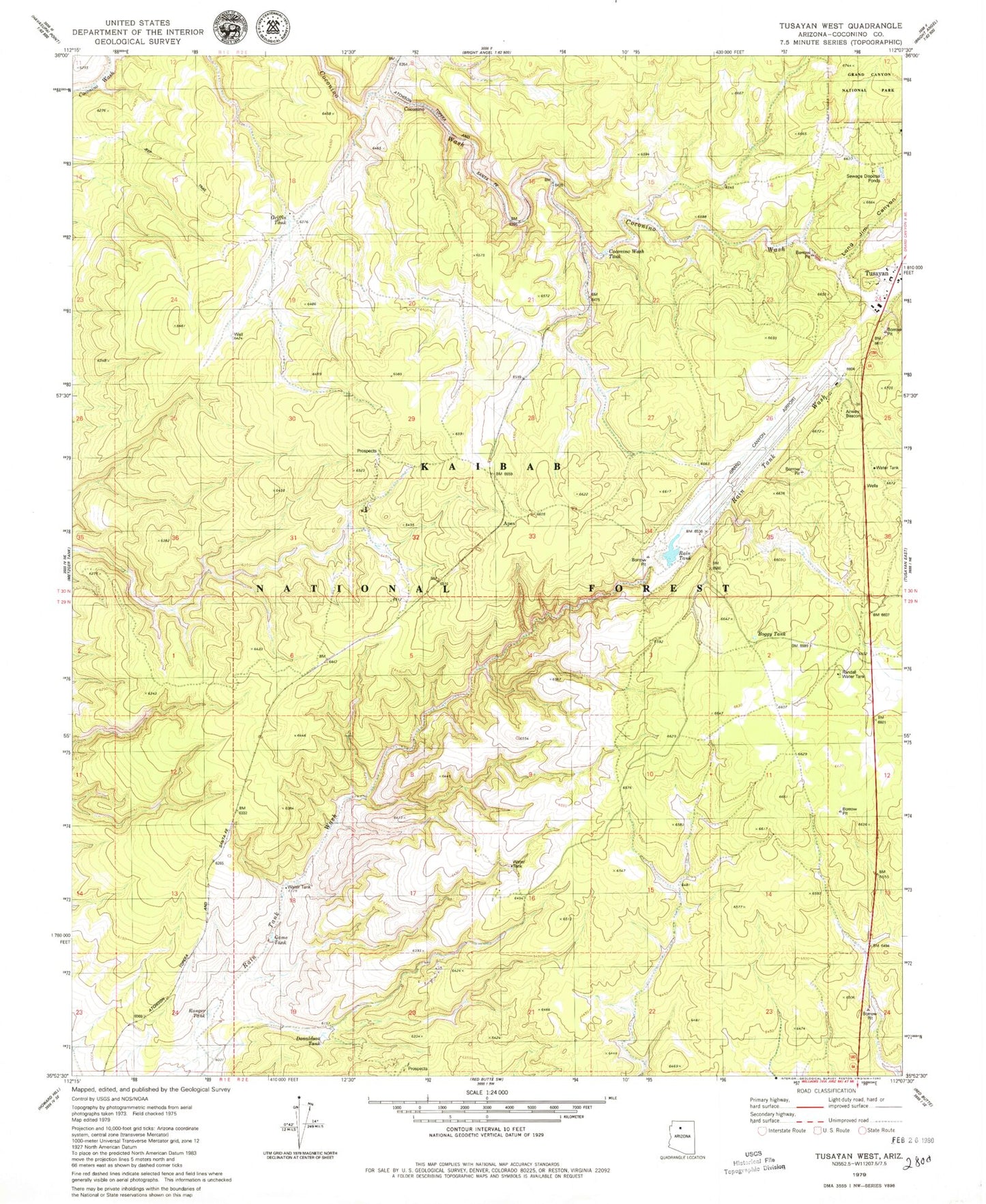 Classic USGS Tusayan West Arizona 7.5'x7.5' Topo Map Image