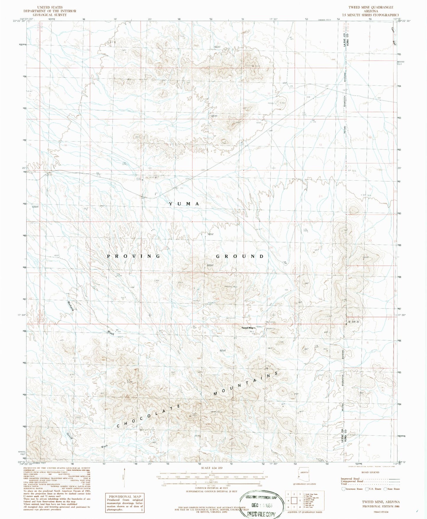 Classic USGS Tweed Mine Arizona 7.5'x7.5' Topo Map Image