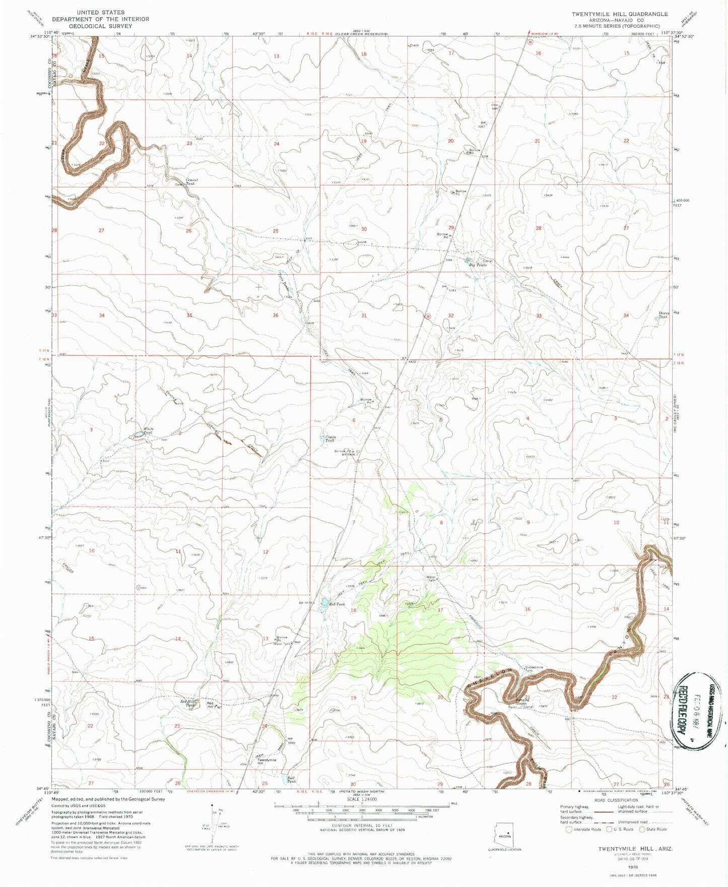 Classic USGS Twentymile Hill Arizona 7.5'x7.5' Topo Map Image
