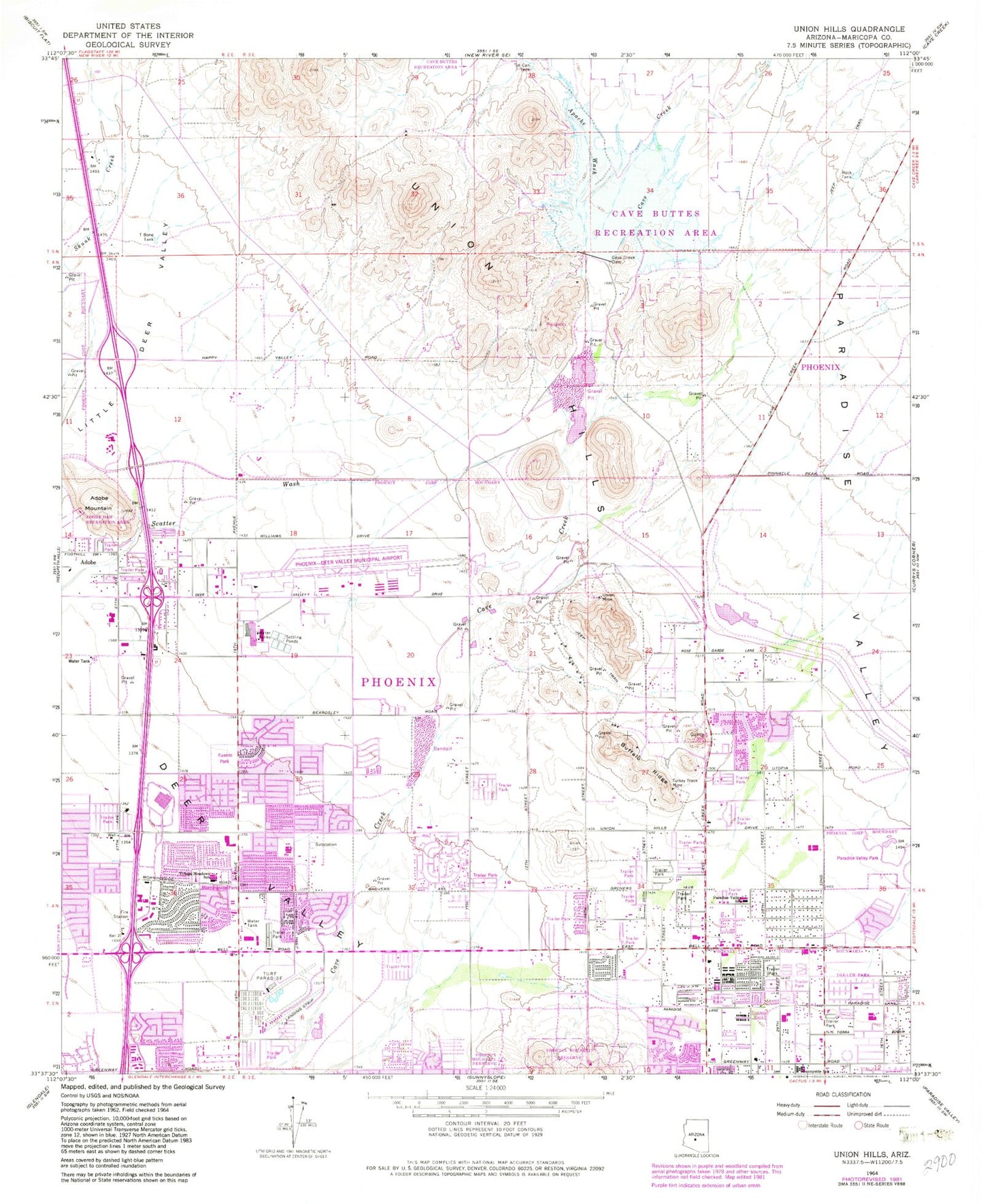 Classic USGS Union Hills Arizona 7.5'x7.5' Topo Map Image