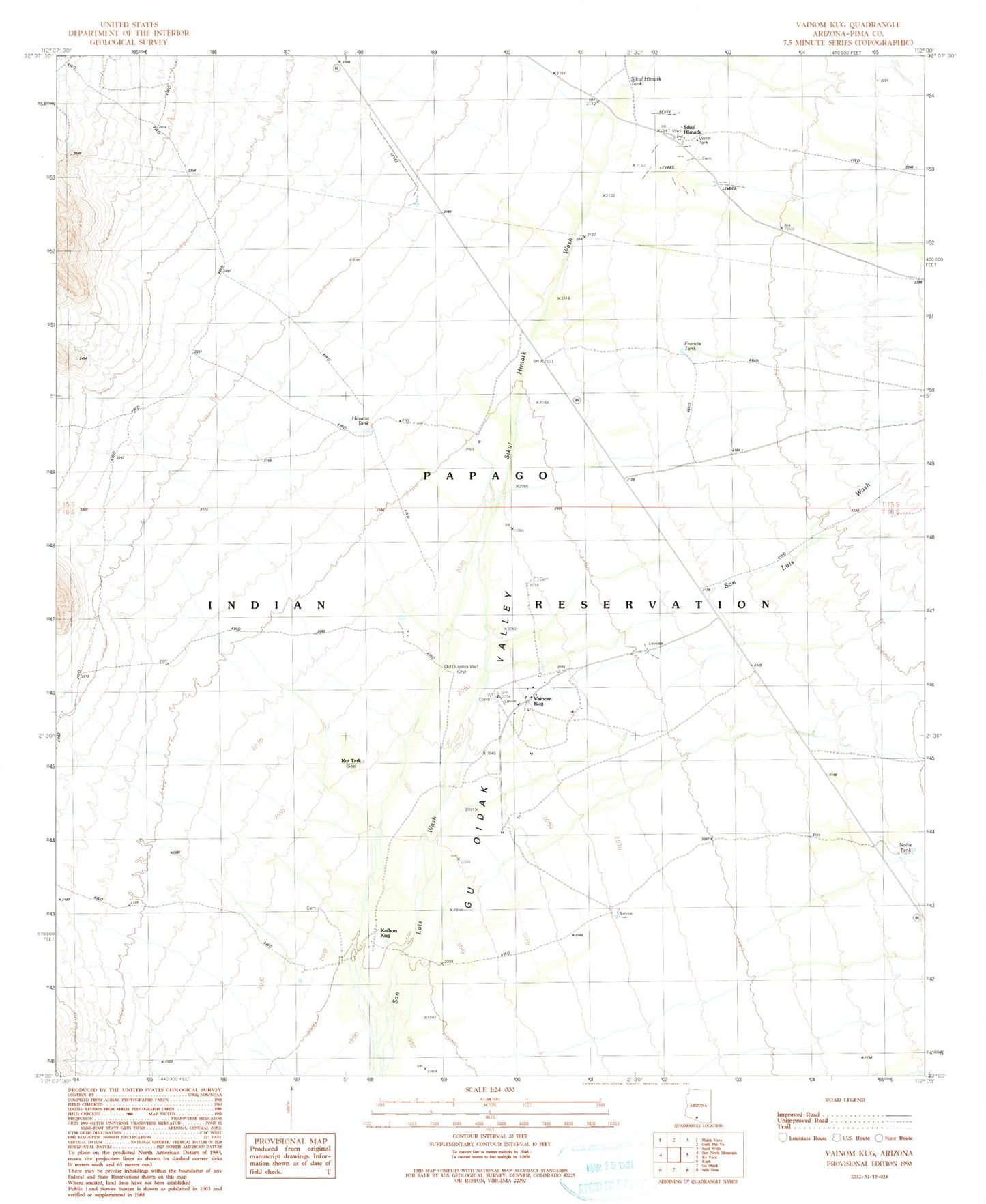Classic USGS Vainom Kug Arizona 7.5'x7.5' Topo Map Image