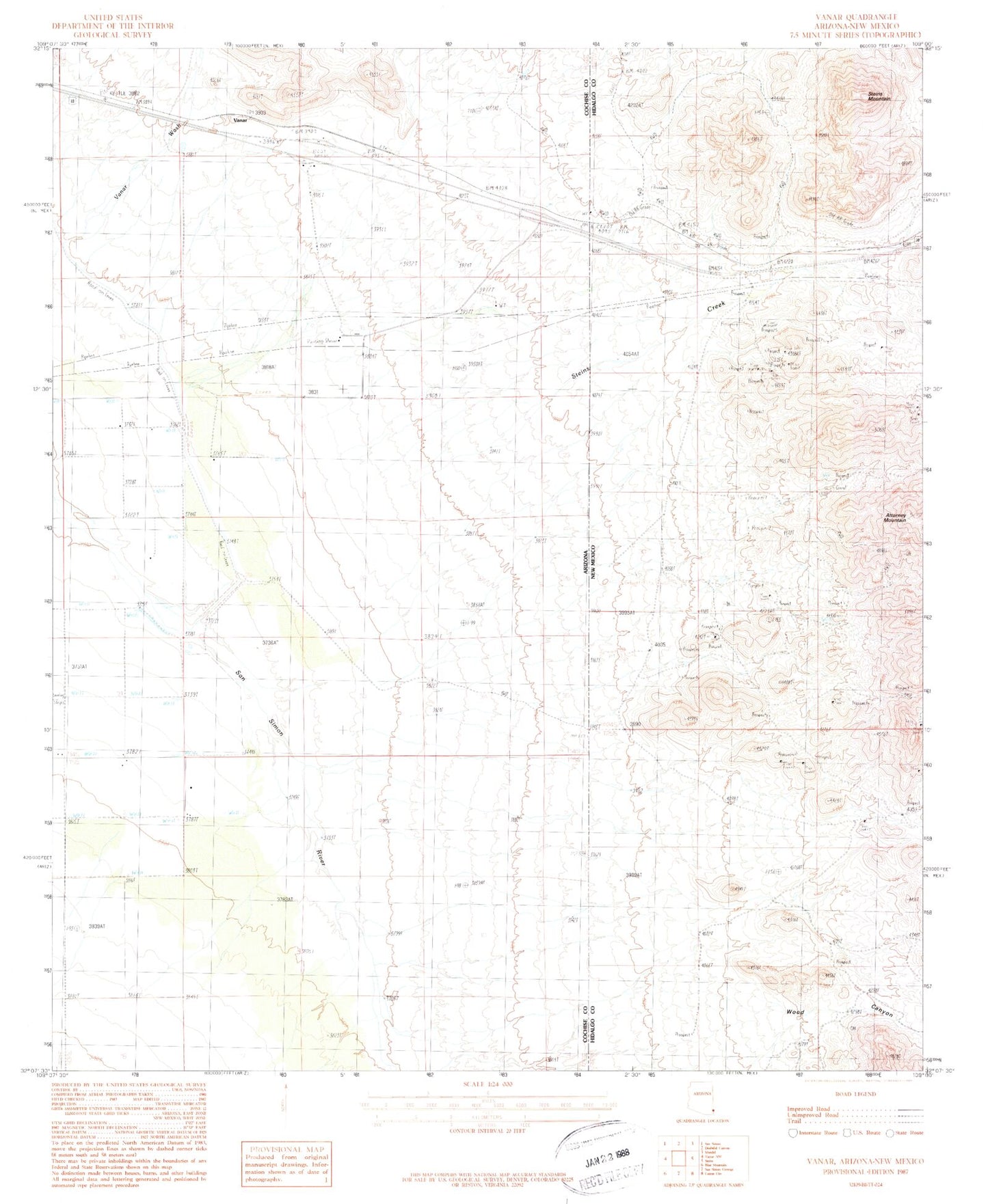 Classic USGS Vanar Arizona 7.5'x7.5' Topo Map Image