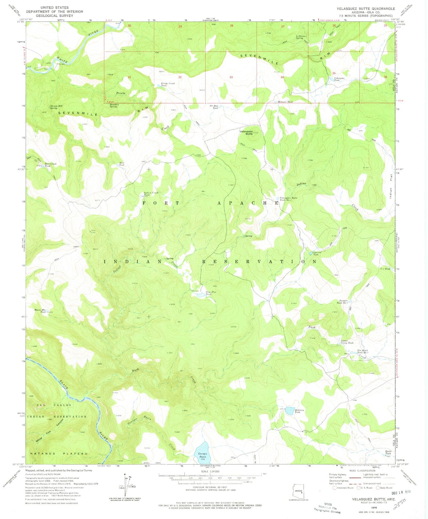 Classic USGS Velasquez Butte Arizona 7.5'x7.5' Topo Map Image
