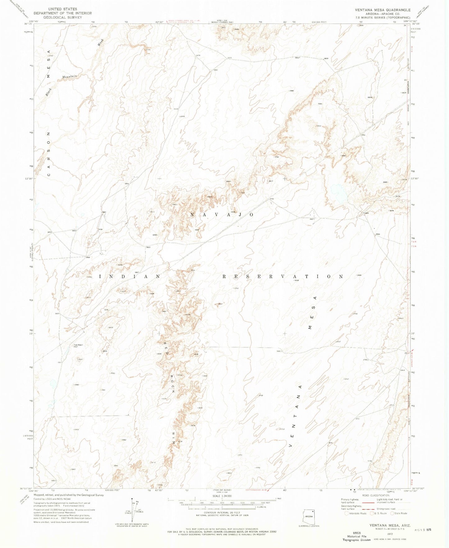 Classic USGS Ventana Mesa Arizona 7.5'x7.5' Topo Map Image