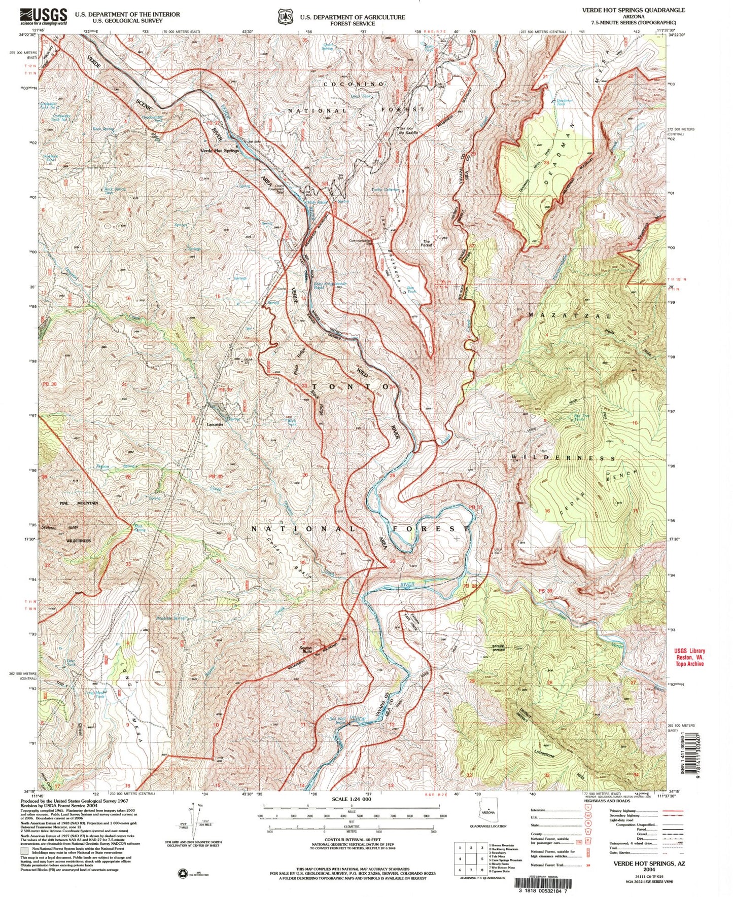 Classic USGS Verde Hot Springs Arizona 7.5'x7.5' Topo Map Image