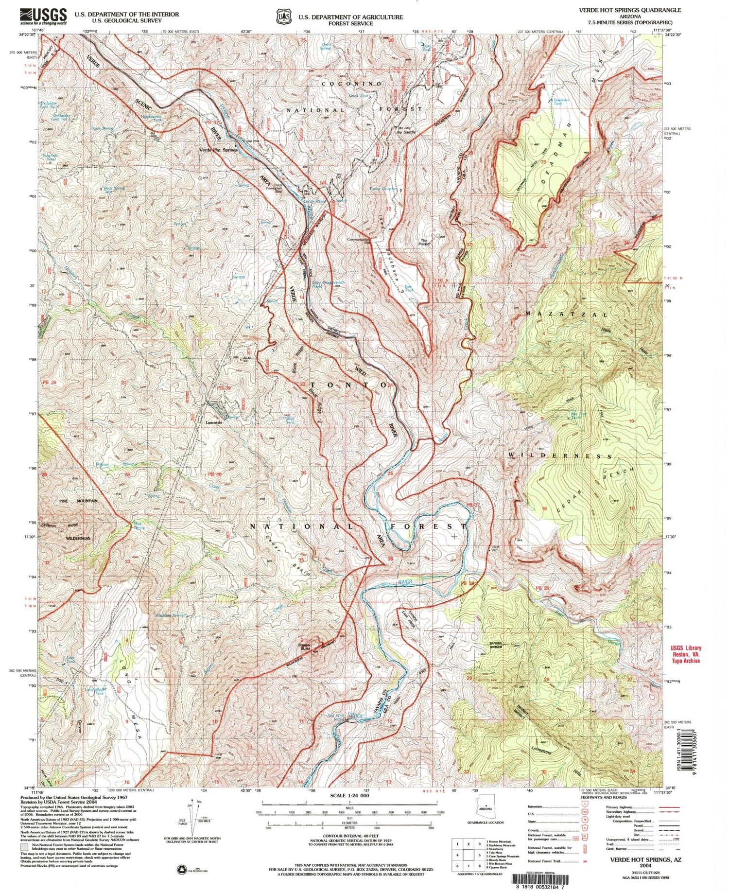 Classic USGS Verde Hot Springs Arizona 7.5'x7.5' Topo Map Image