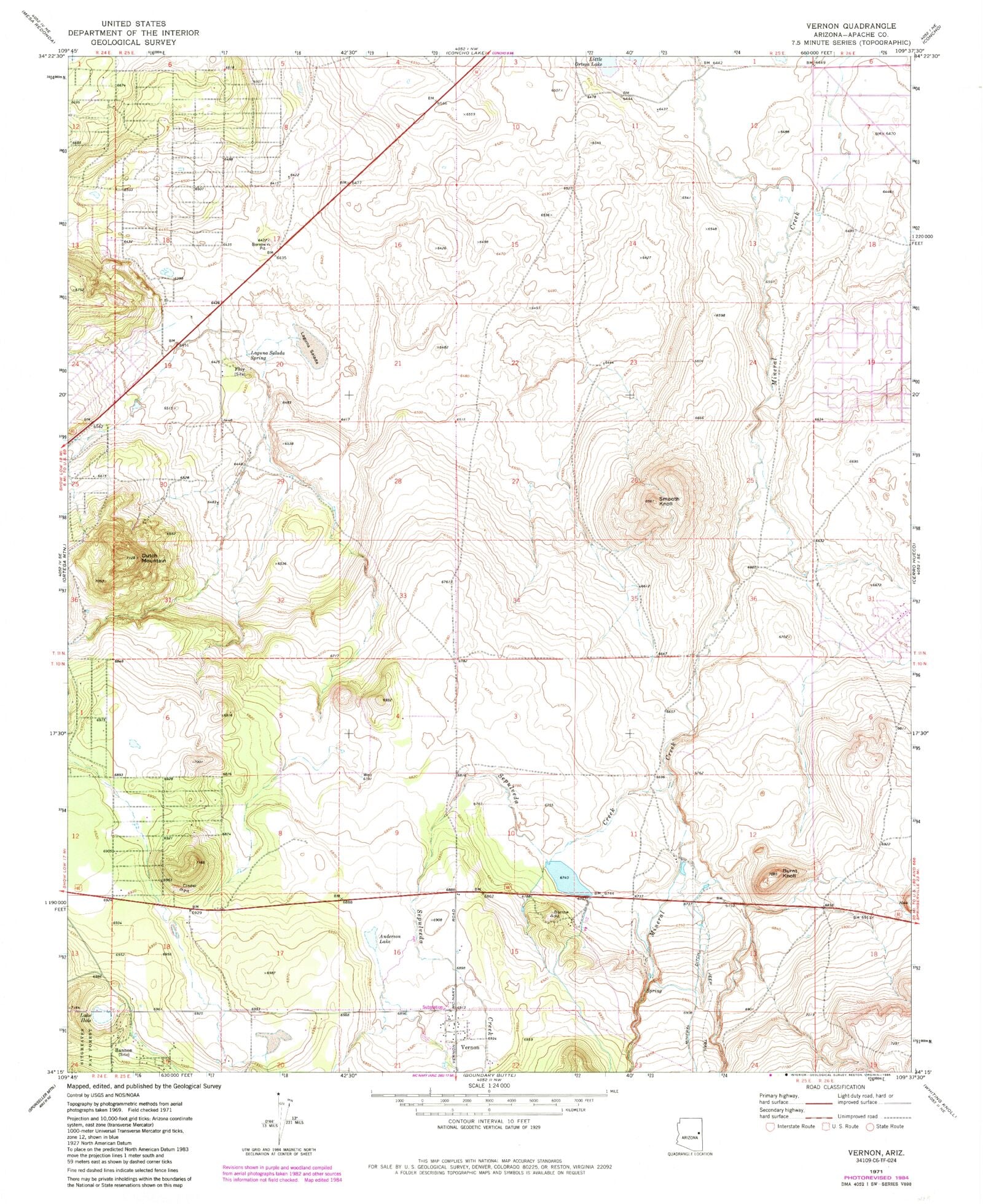 Classic USGS Vernon Arizona 7.5'x7.5' Topo Map MyTopo Map Store