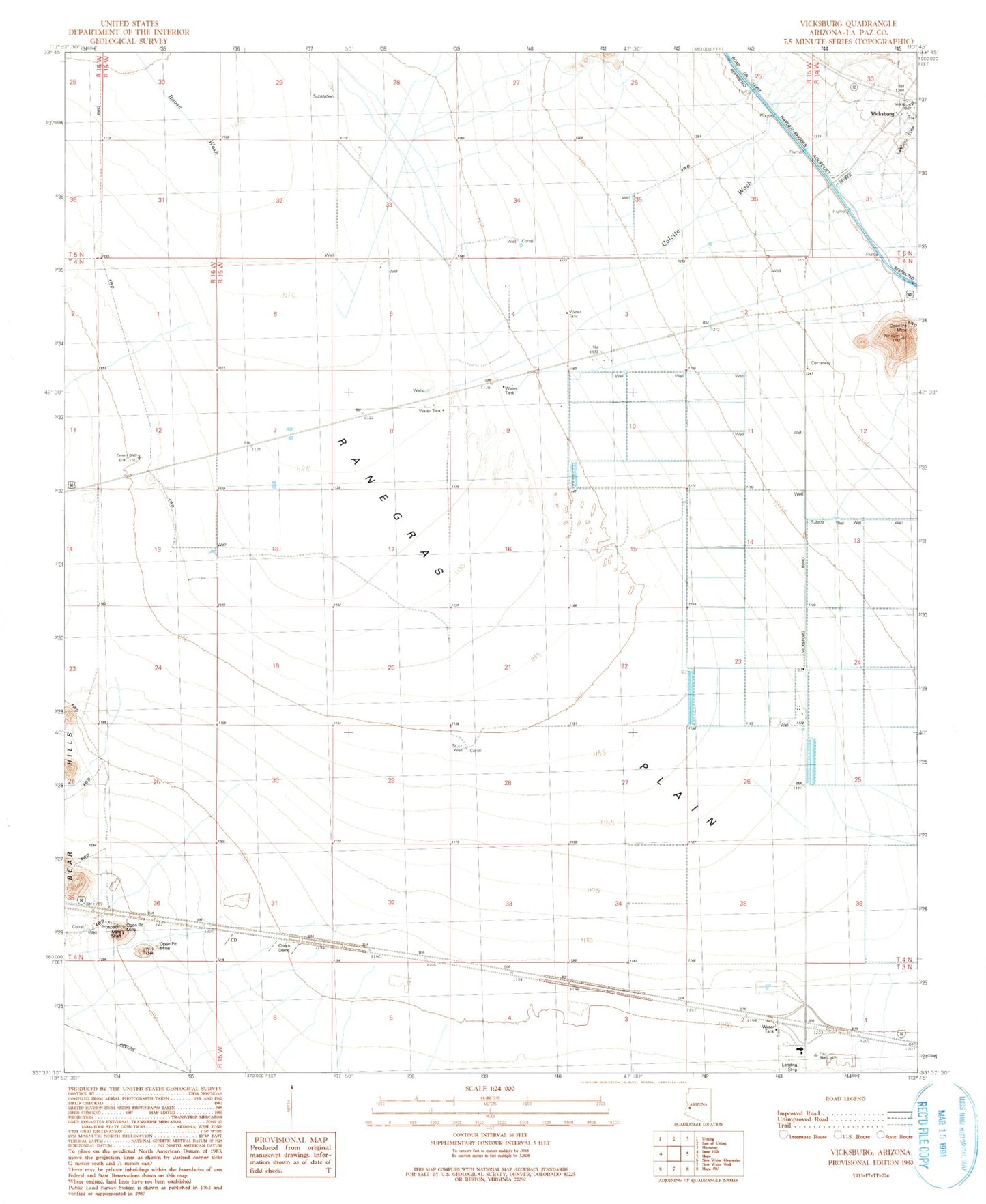 Classic USGS Vicksburg Arizona 7.5'x7.5' Topo Map Image