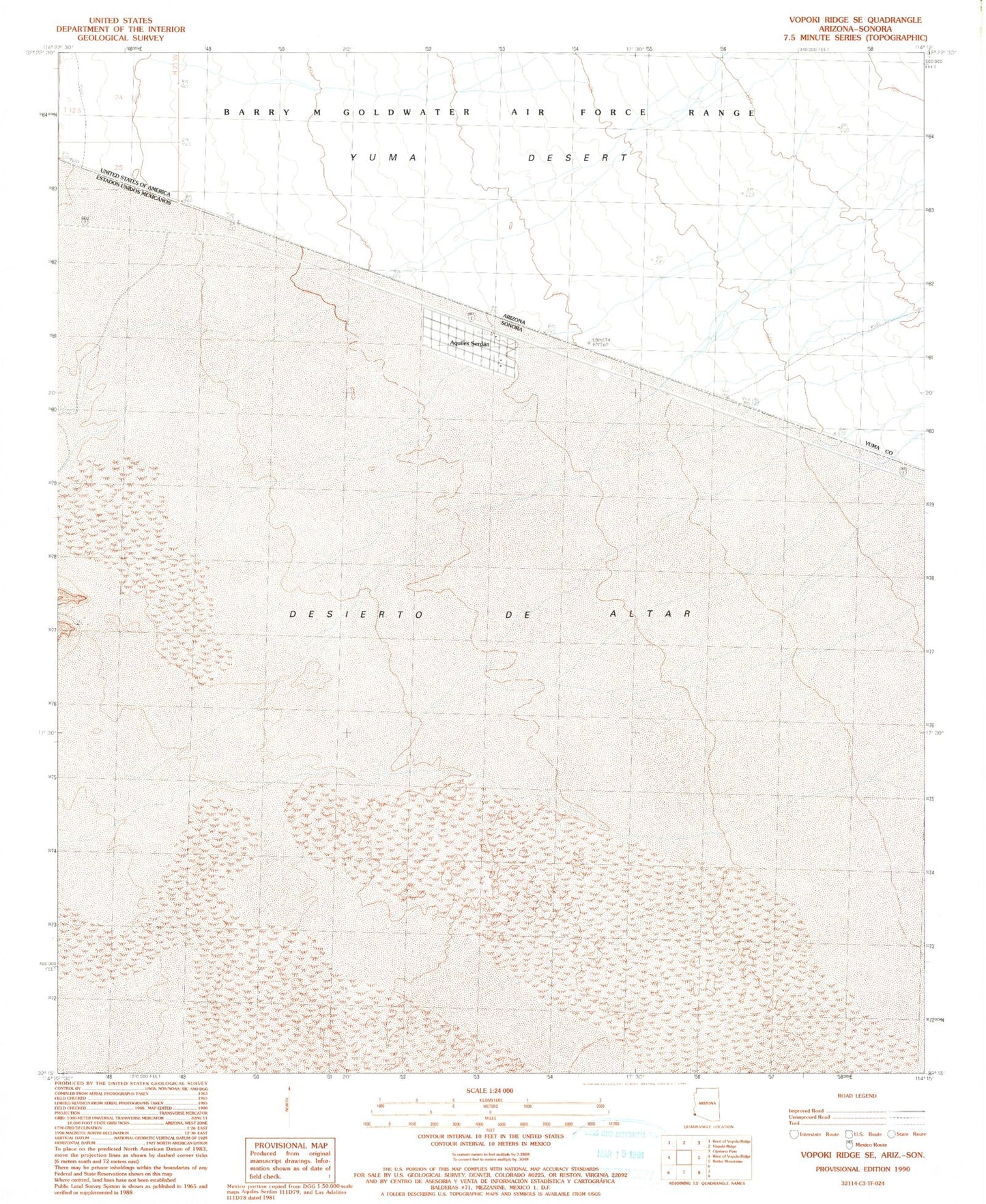 Classic USGS Vopoki Ridge SE Arizona 7.5'x7.5' Topo Map Image