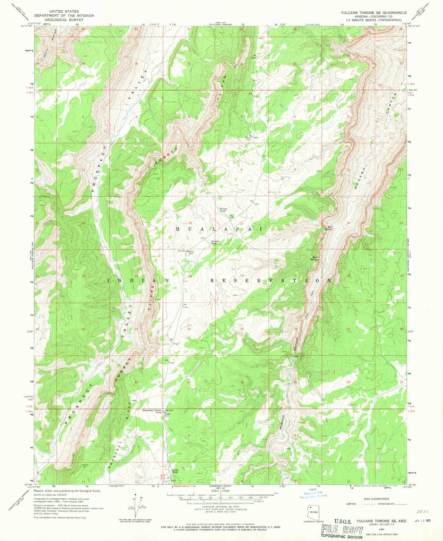 Classic USGS Vulcans Throne SE Arizona 7.5'x7.5' Topo Map Image