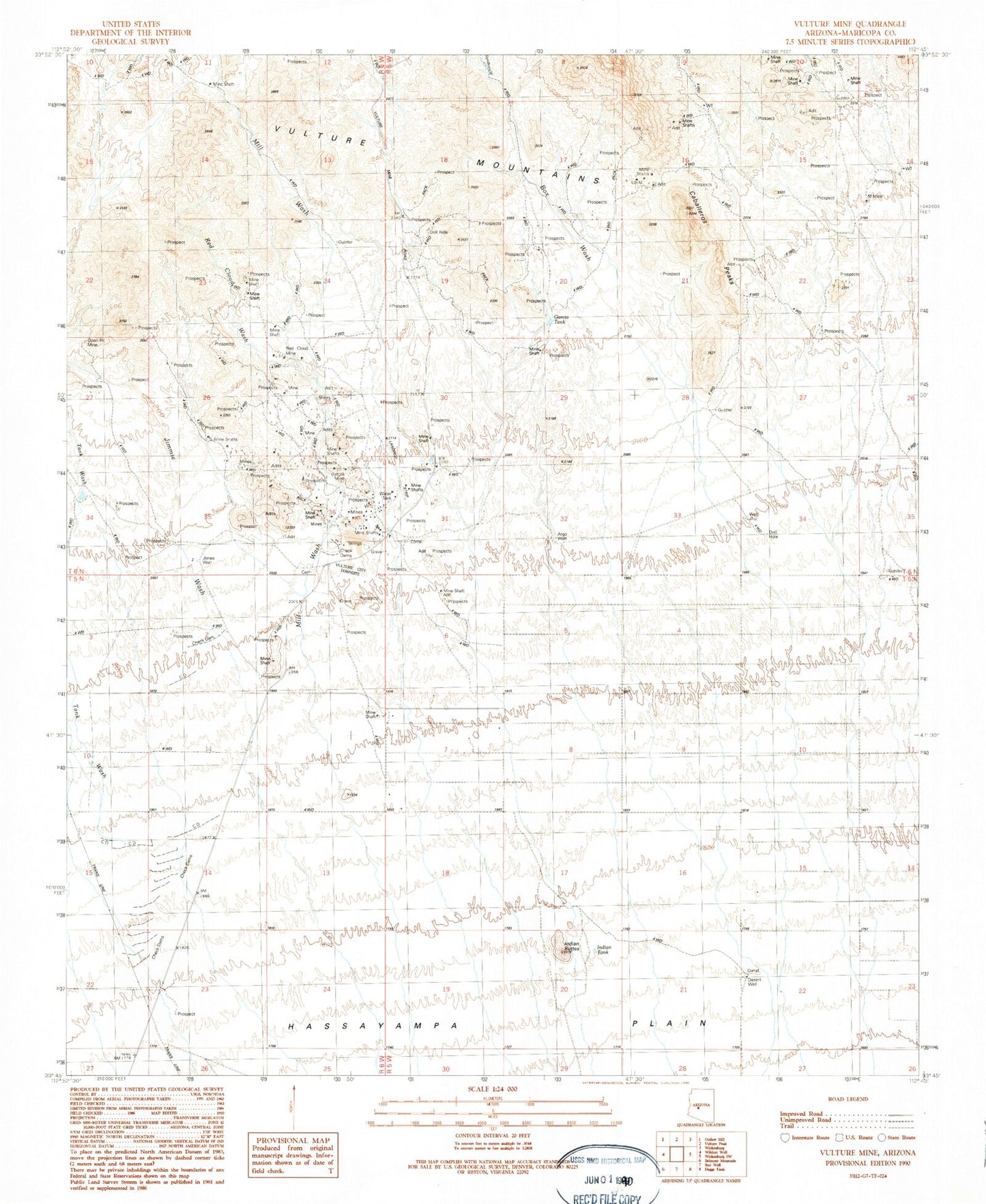 Classic USGS Vulture Mine Arizona 7.5'x7.5' Topo Map Image