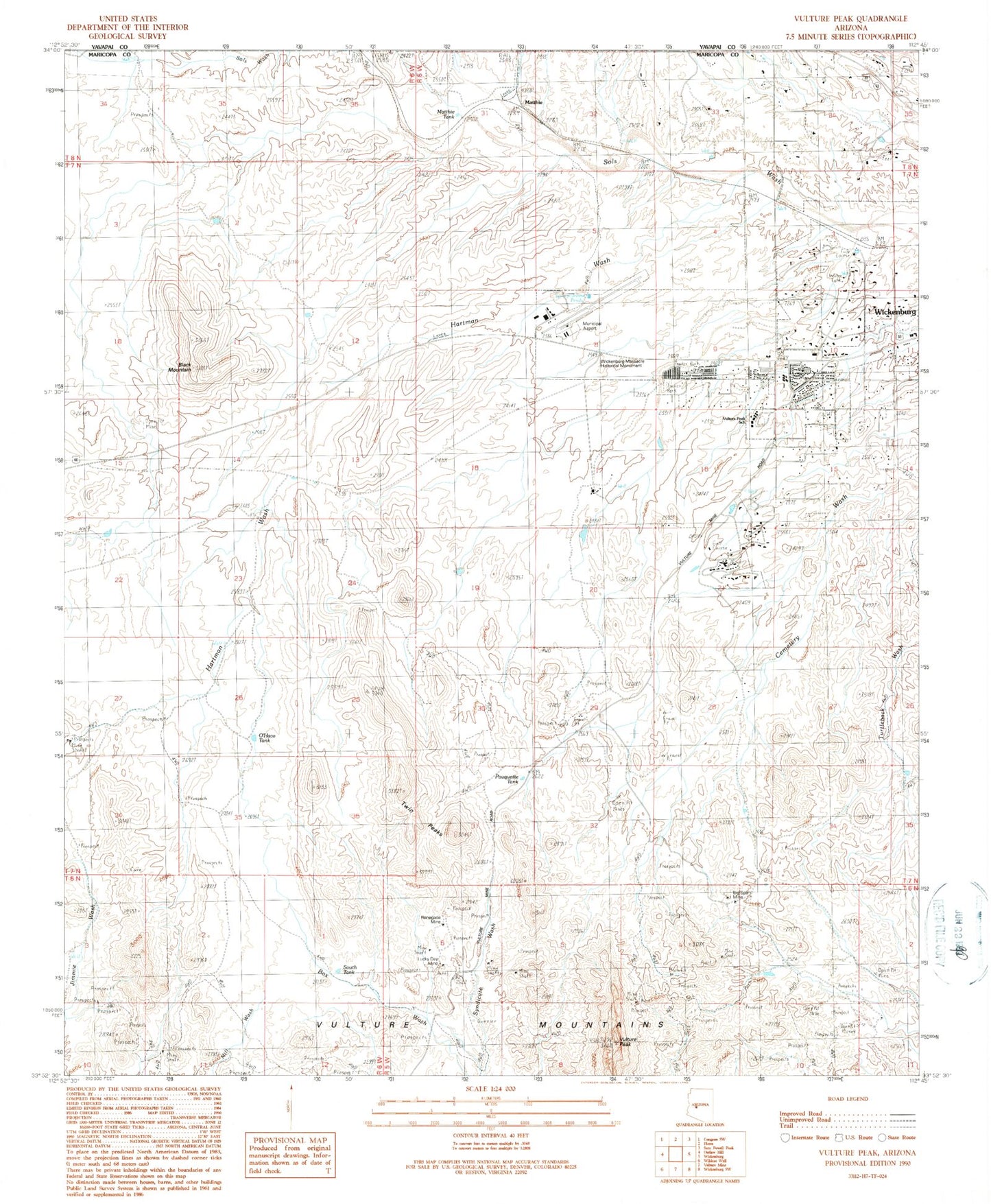 Classic USGS Vulture Peak Arizona 7.5'x7.5' Topo Map Image