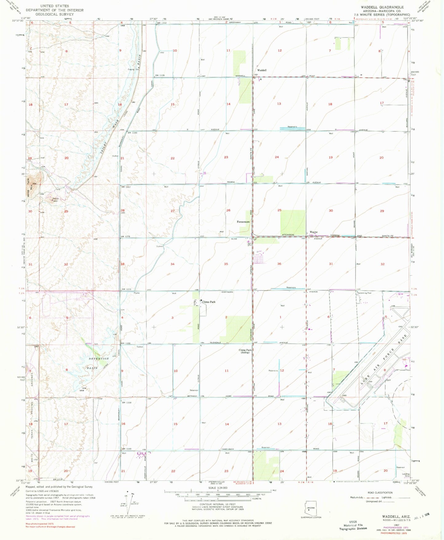 Classic USGS Waddell Arizona 7.5'x7.5' Topo Map Image