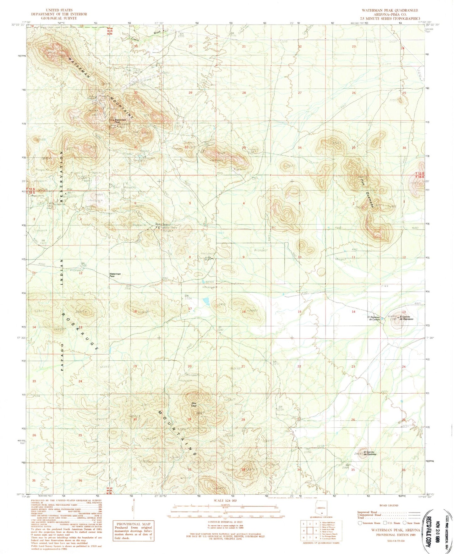 Classic USGS Waterman Peak Arizona 7.5'x7.5' Topo Map Image