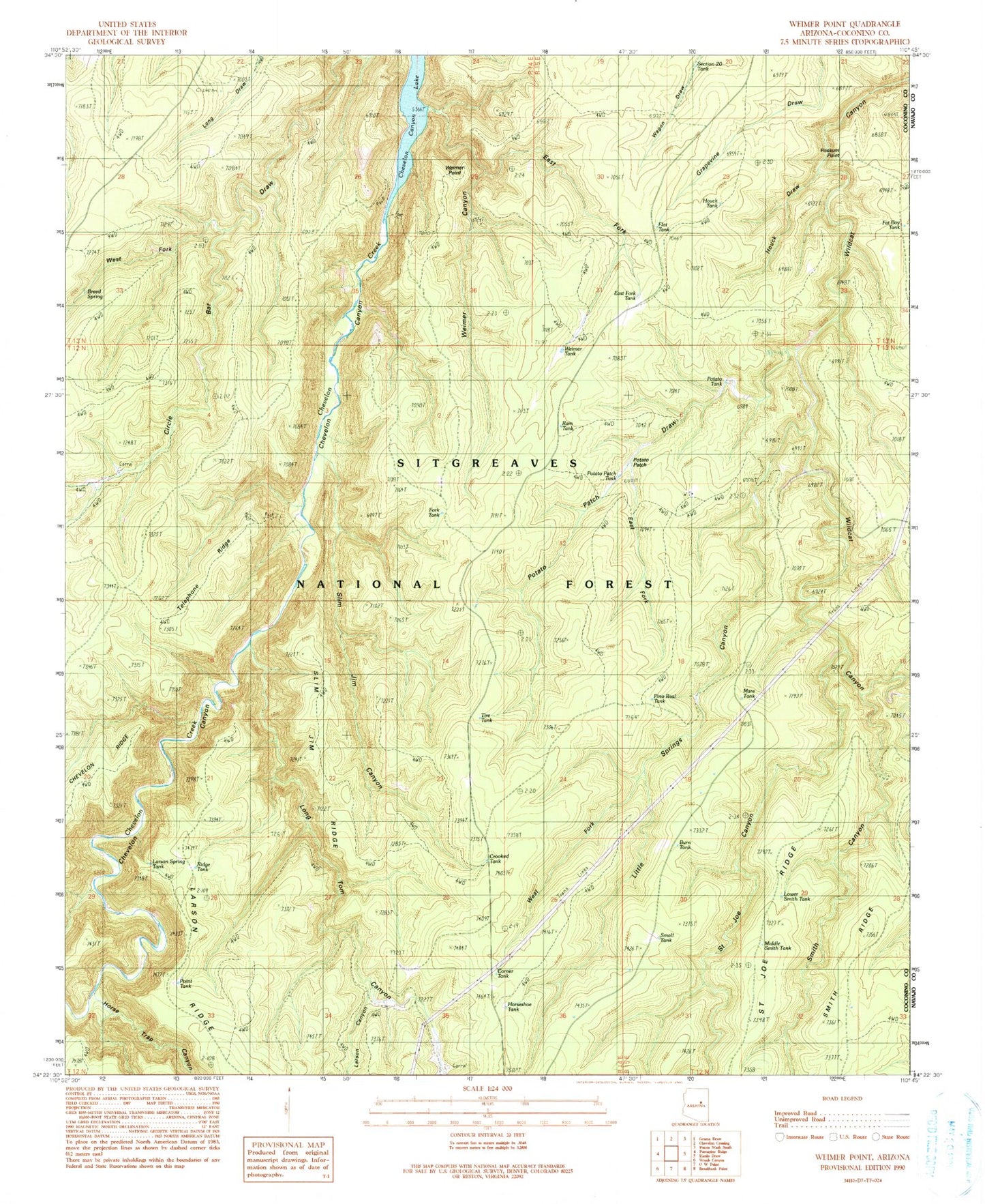 Classic USGS Weimer Point Arizona 7.5'x7.5' Topo Map Image