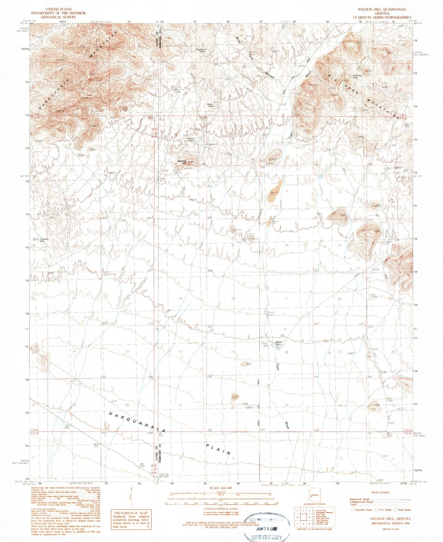 Classic USGS Weldon Hill Arizona 7.5'x7.5' Topo Map Image