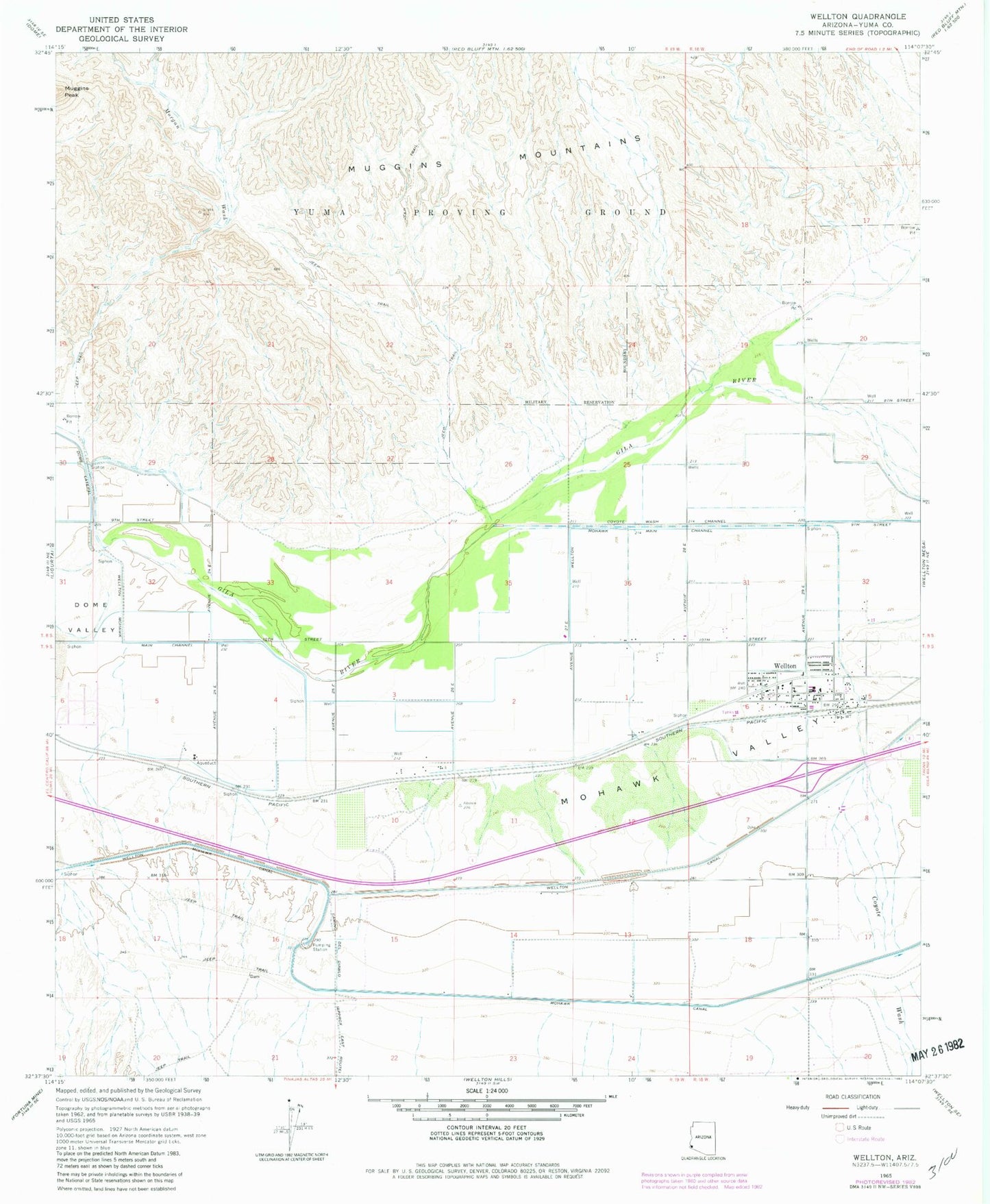 Classic USGS Wellton Arizona 7.5'x7.5' Topo Map Image