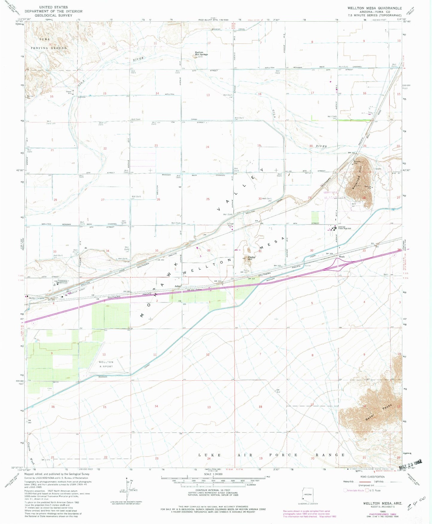 Classic USGS Wellton Mesa Arizona 7.5'x7.5' Topo Map Image