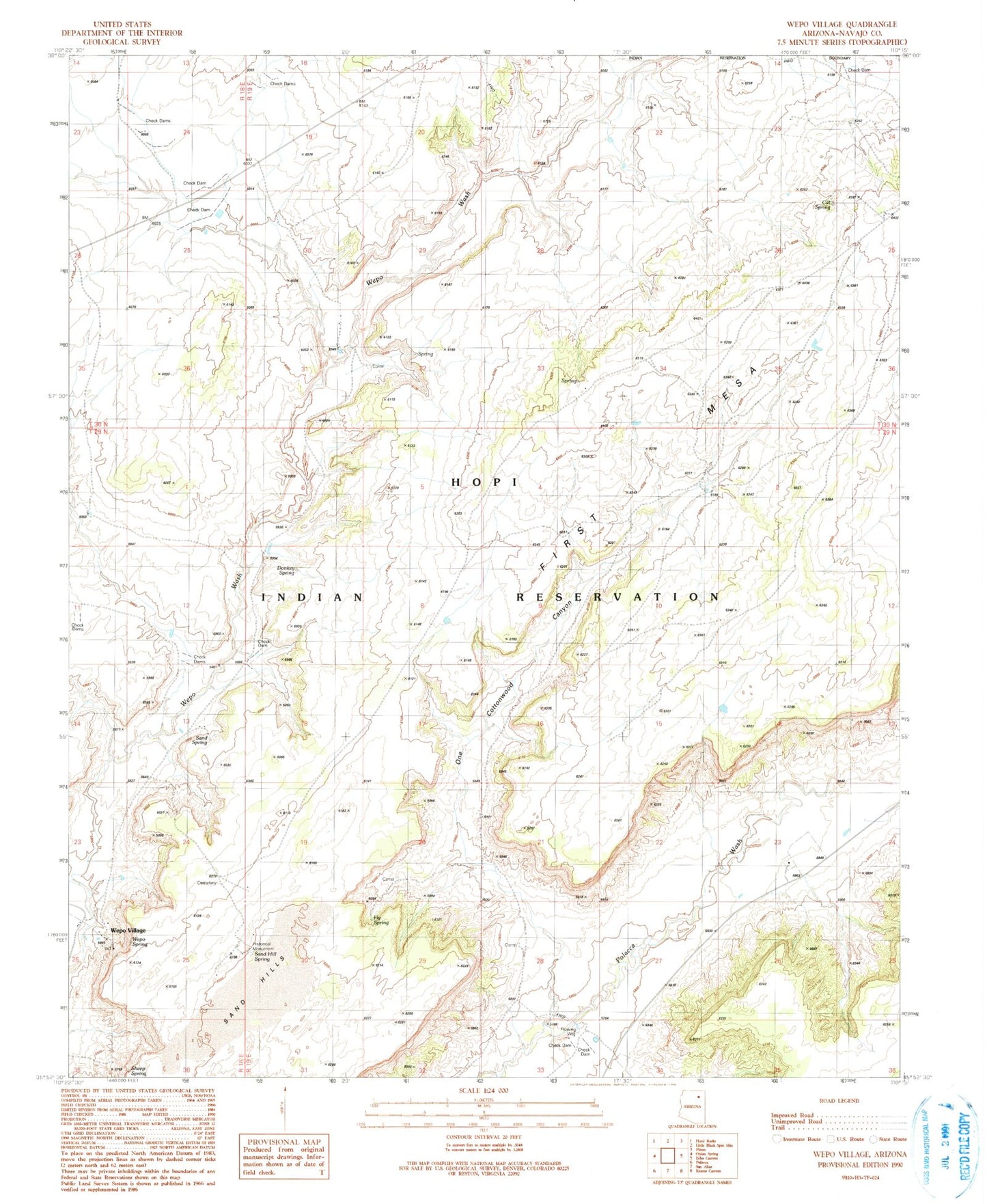 Classic USGS Wepo Village Arizona 7.5'x7.5' Topo Map Image
