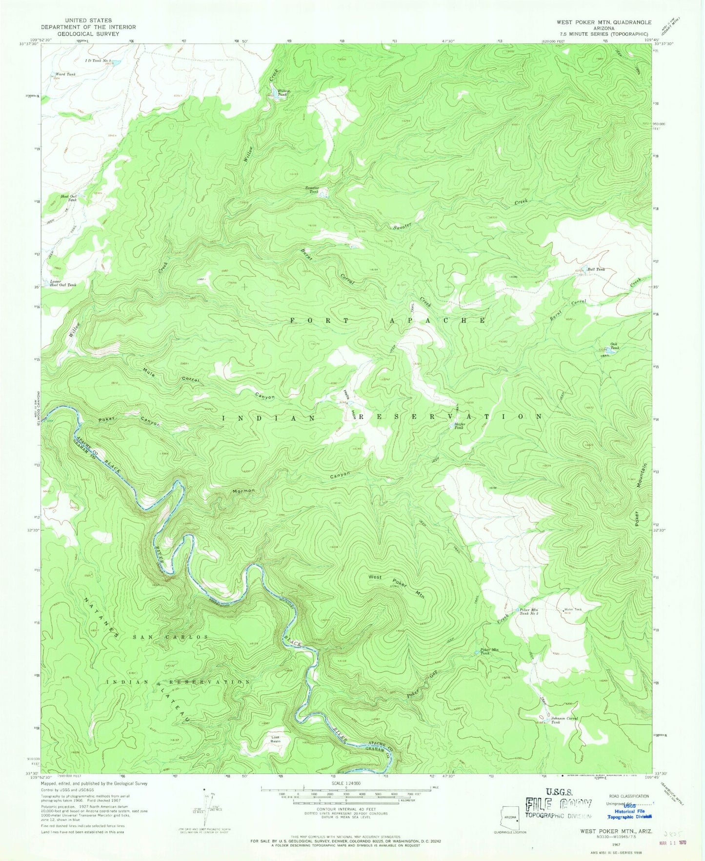 Classic USGS West Poker Mountain Arizona 7.5'x7.5' Topo Map Image