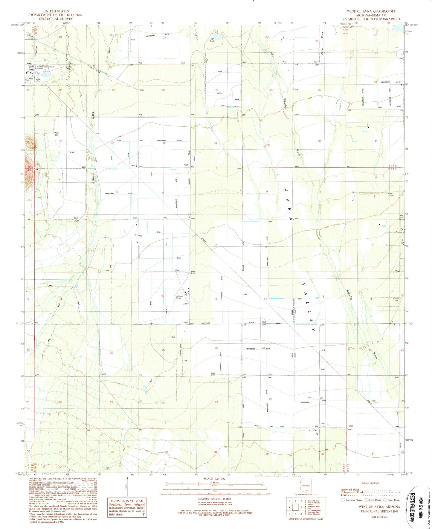 Classic USGS West of Avra Arizona 7.5'x7.5' Topo Map Image