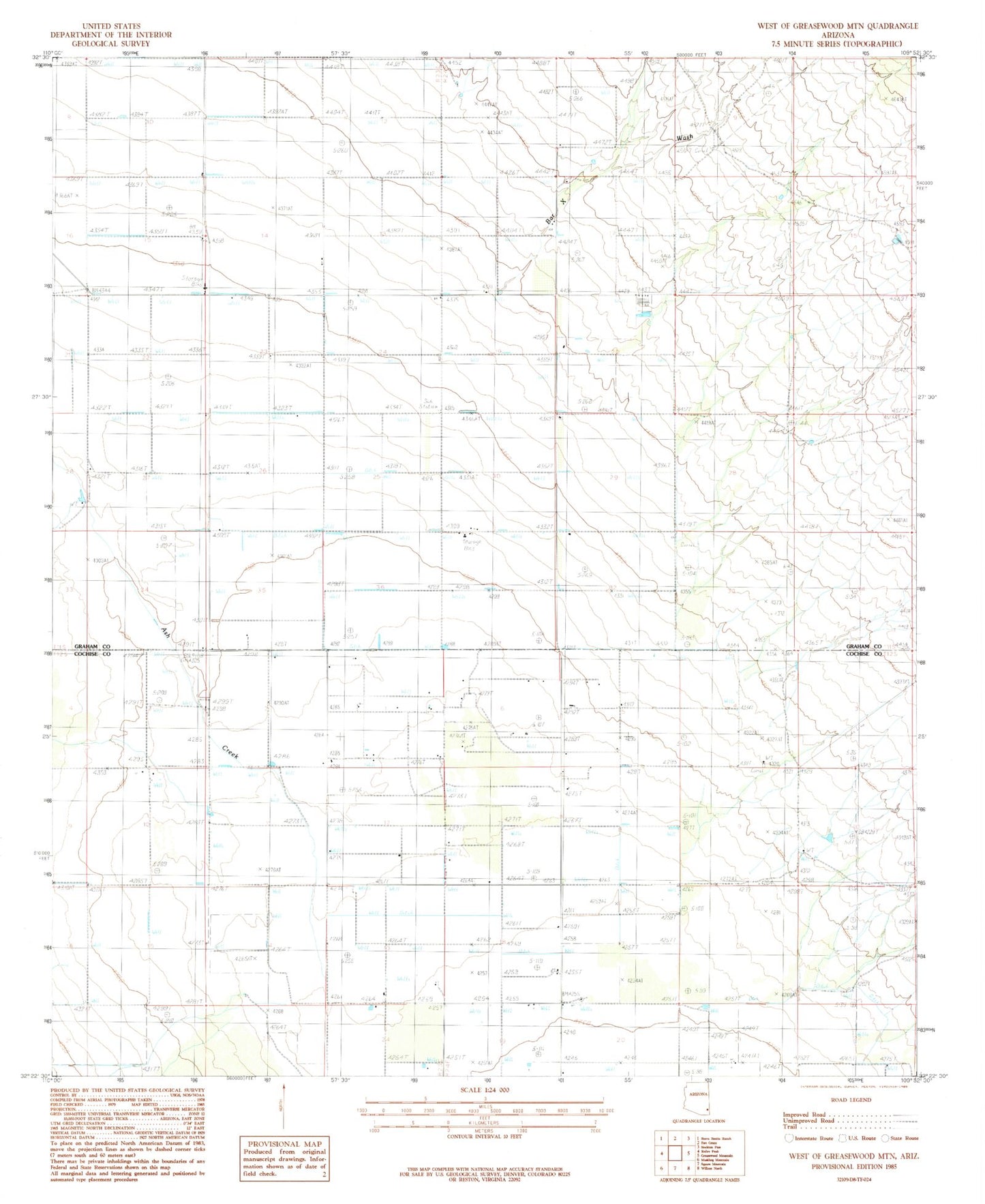Classic USGS West of Greasewood Mountain Arizona 7.5'x7.5' Topo Map Image