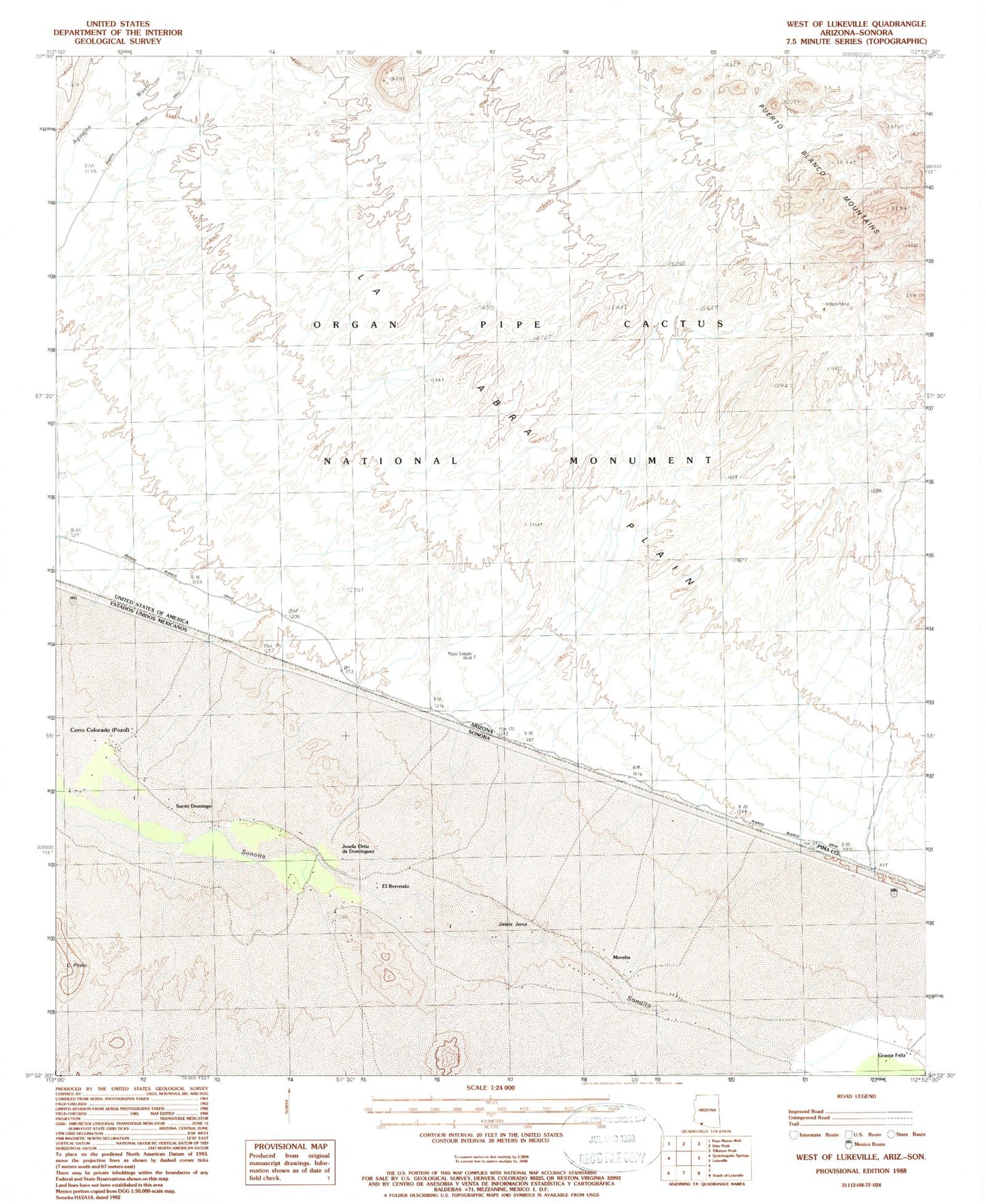 Classic USGS West of Lukeville Arizona 7.5'x7.5' Topo Map Image