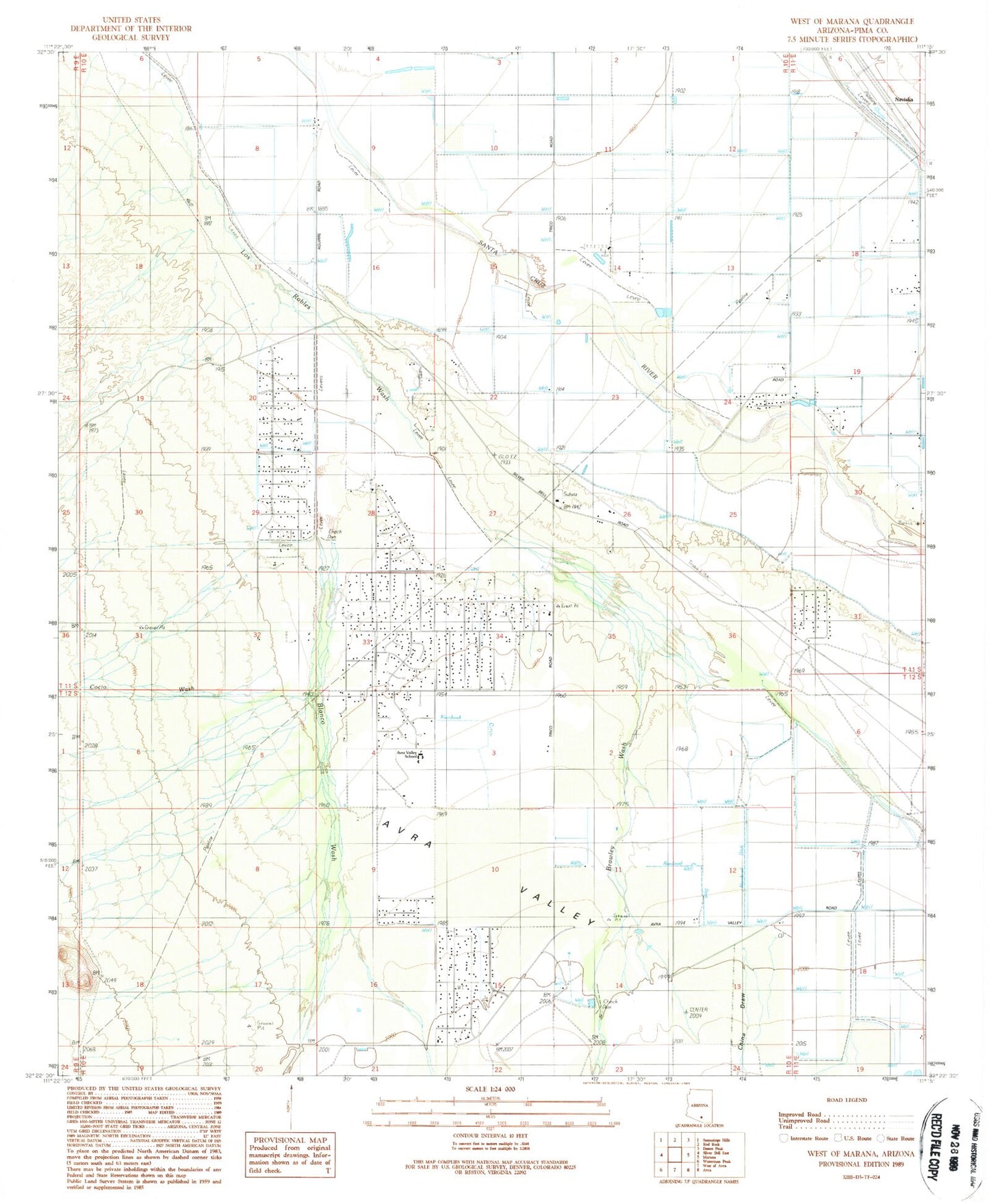 Classic USGS West of Marana Arizona 7.5'x7.5' Topo Map Image