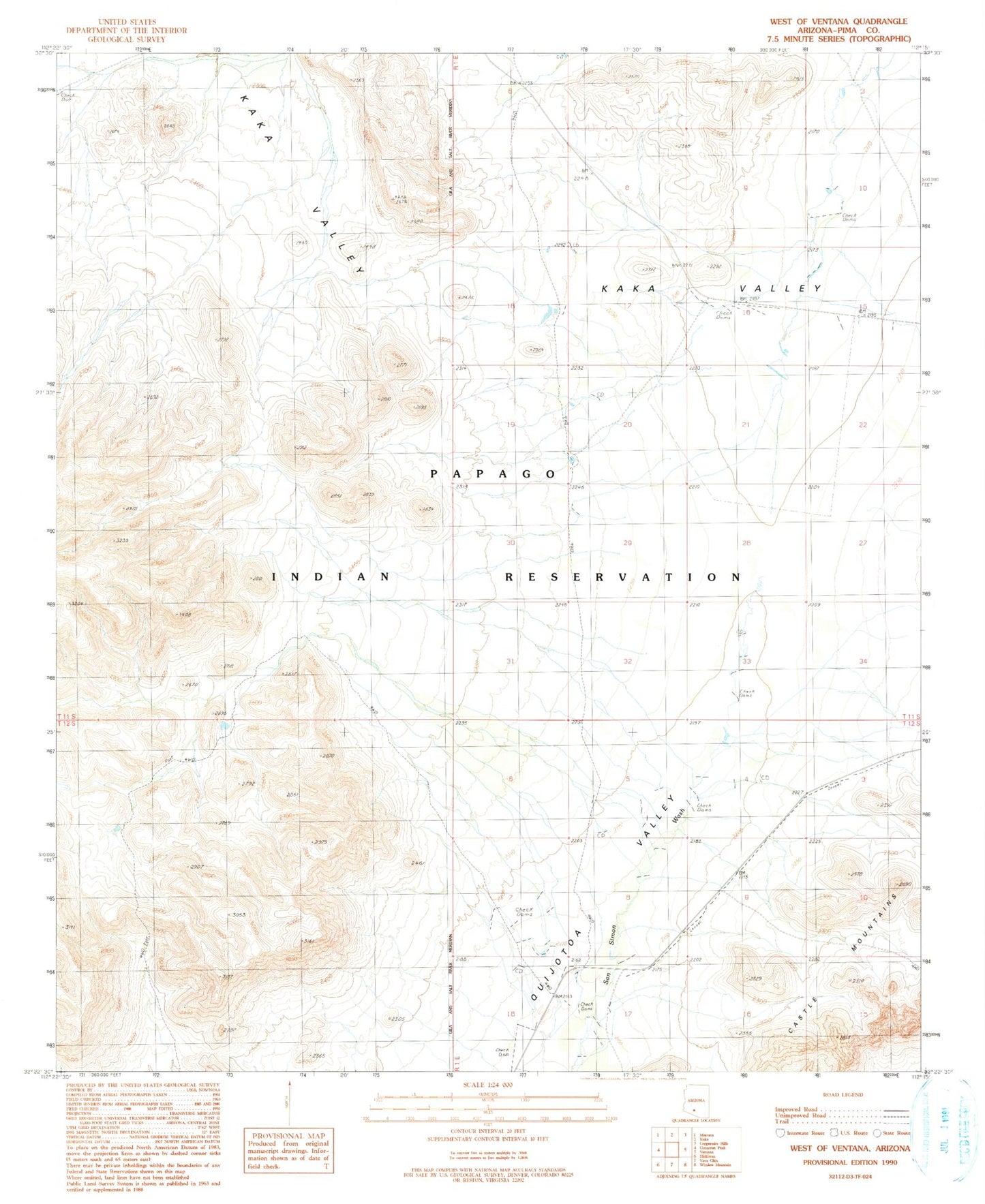 Classic USGS West of Ventana Arizona 7.5'x7.5' Topo Map Image