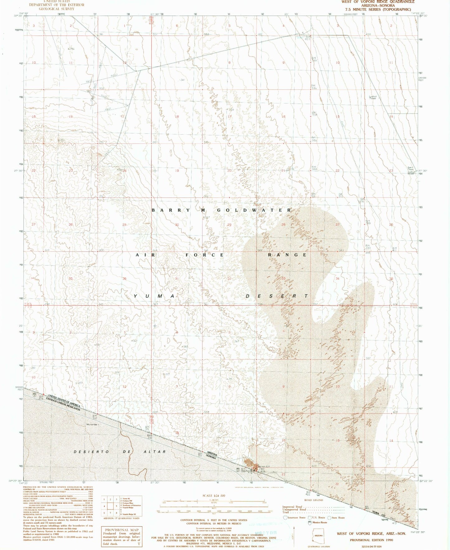 Classic USGS West of Vopoki Ridge Arizona 7.5'x7.5' Topo Map Image