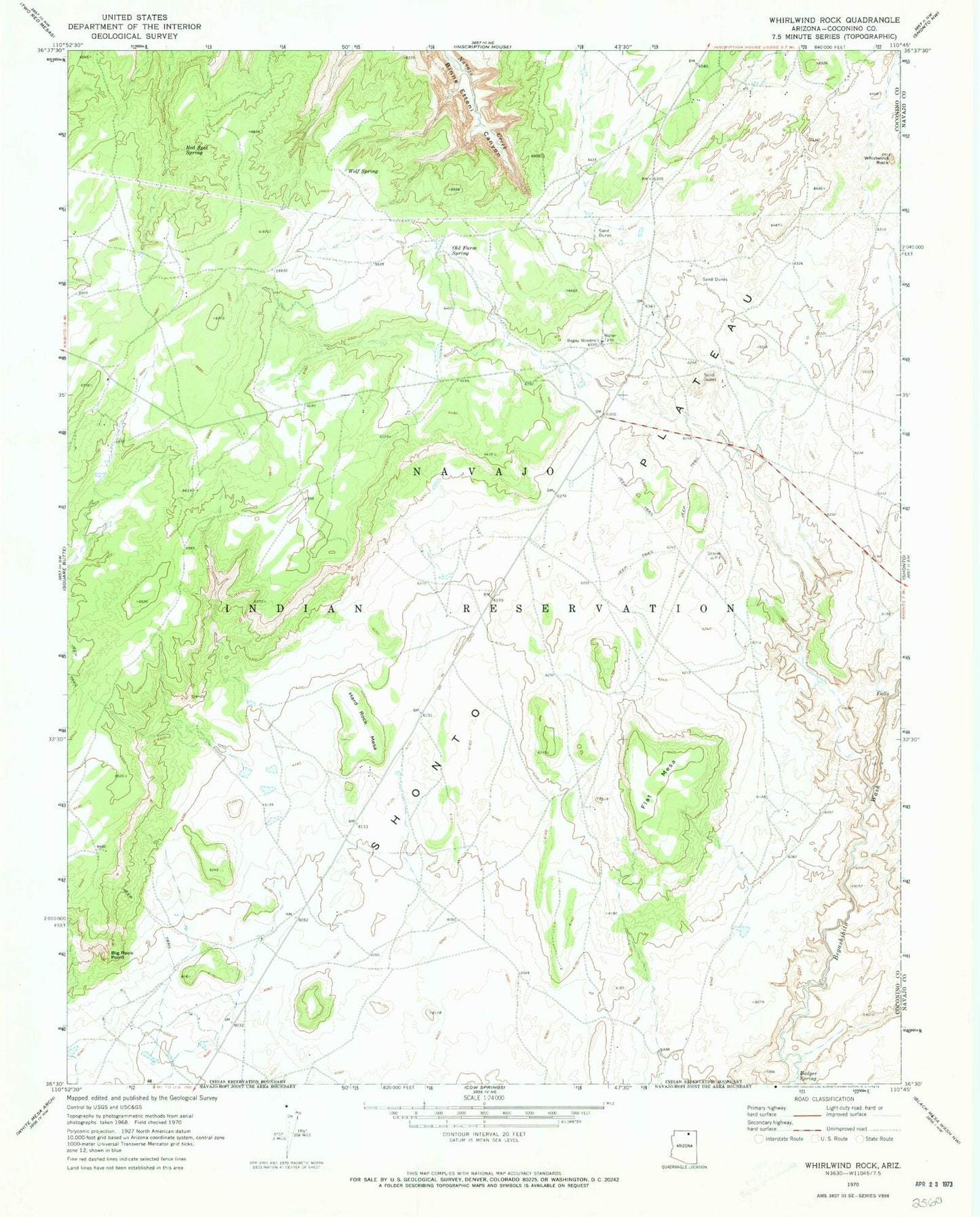 Classic USGS Whirlwind Rock Arizona 7.5'x7.5' Topo Map Image