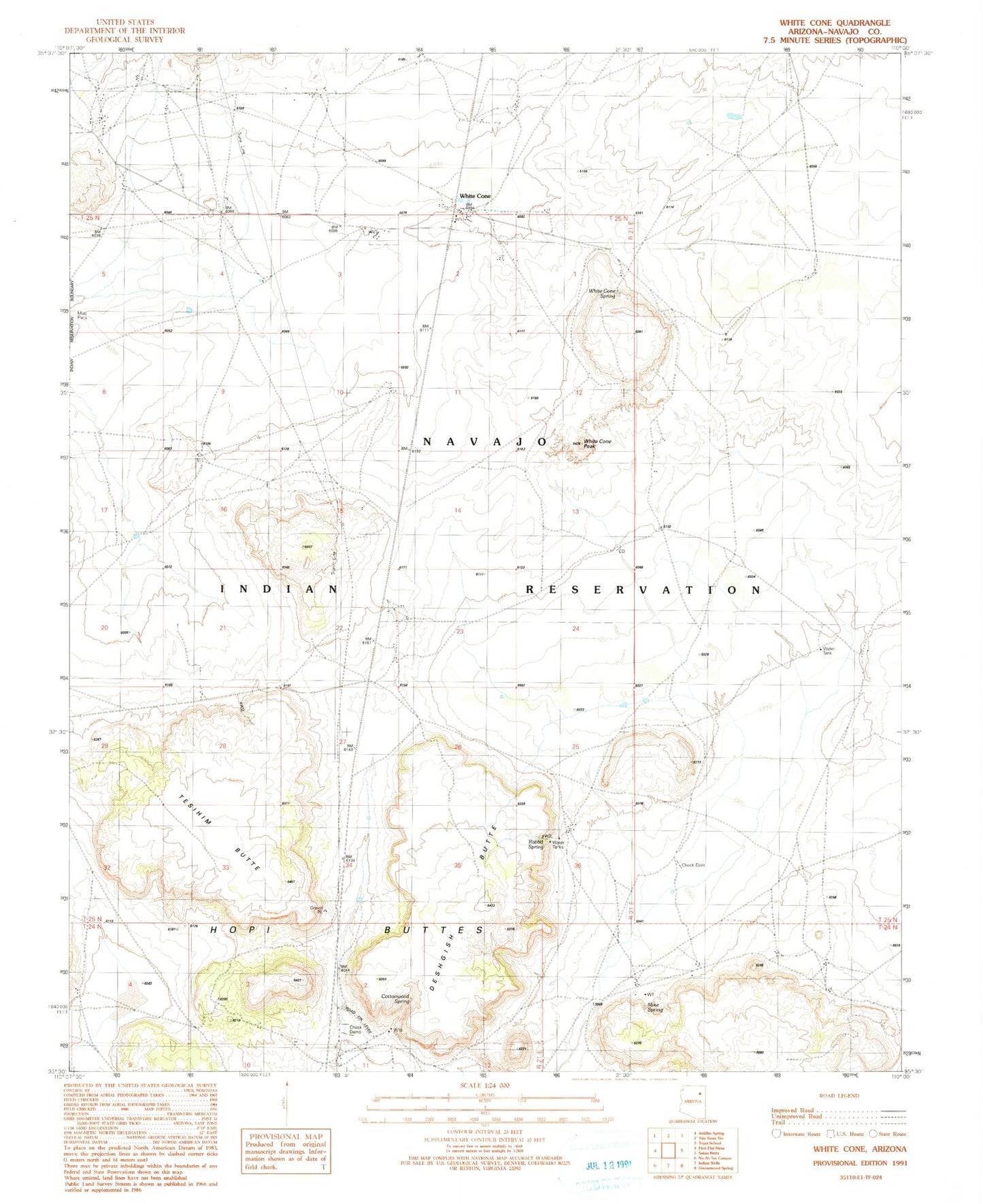 Classic USGS White Cone Arizona 7.5'x7.5' Topo Map Image