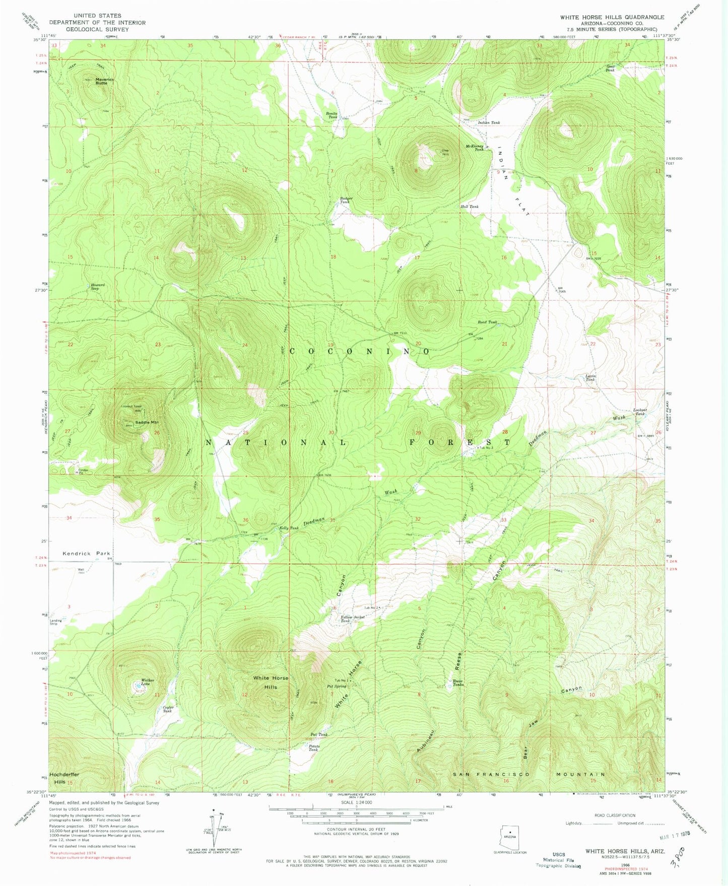 Classic USGS White Horse Hills Arizona 7.5'x7.5' Topo Map Image