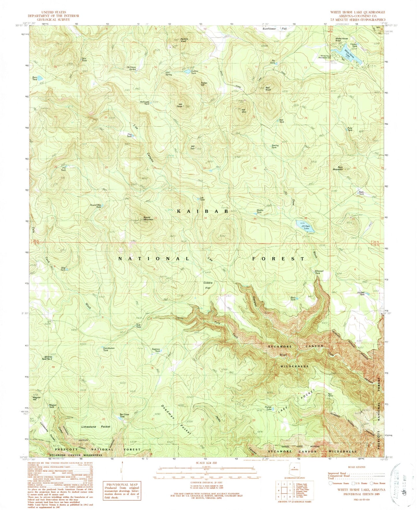 Classic USGS White Horse Lake Arizona 7.5'x7.5' Topo Map Image