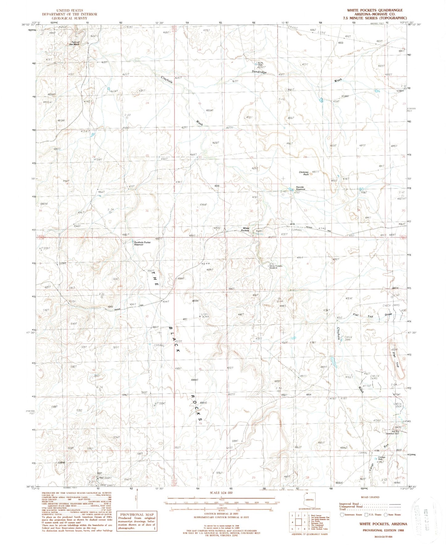 Classic USGS White Pockets Arizona 7.5'x7.5' Topo Map Image