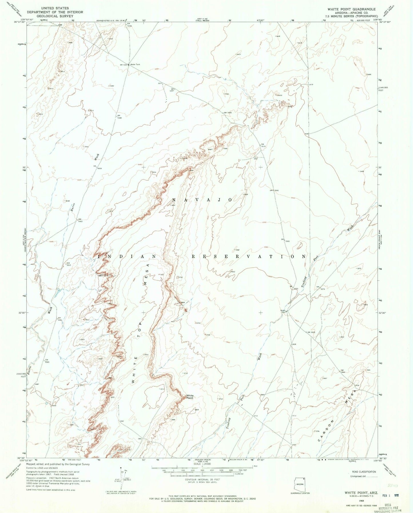 Classic USGS White Point Arizona 7.5'x7.5' Topo Map Image