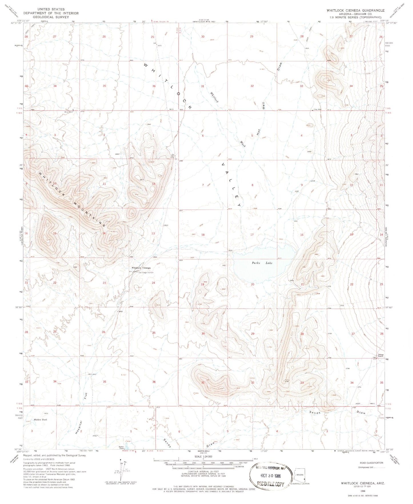 Classic USGS Whitlock Cienega Arizona 7.5'x7.5' Topo Map Image
