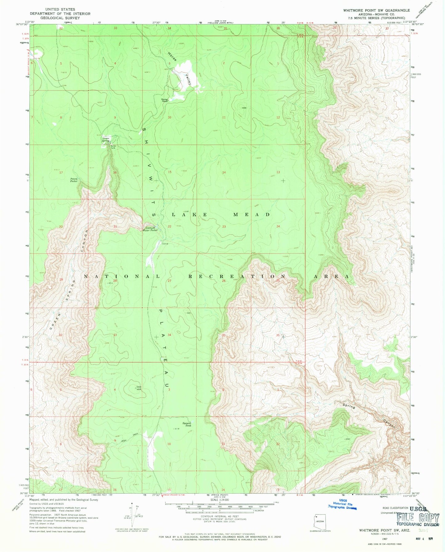 Classic USGS Whitmore Point SW Arizona 7.5'x7.5' Topo Map Image