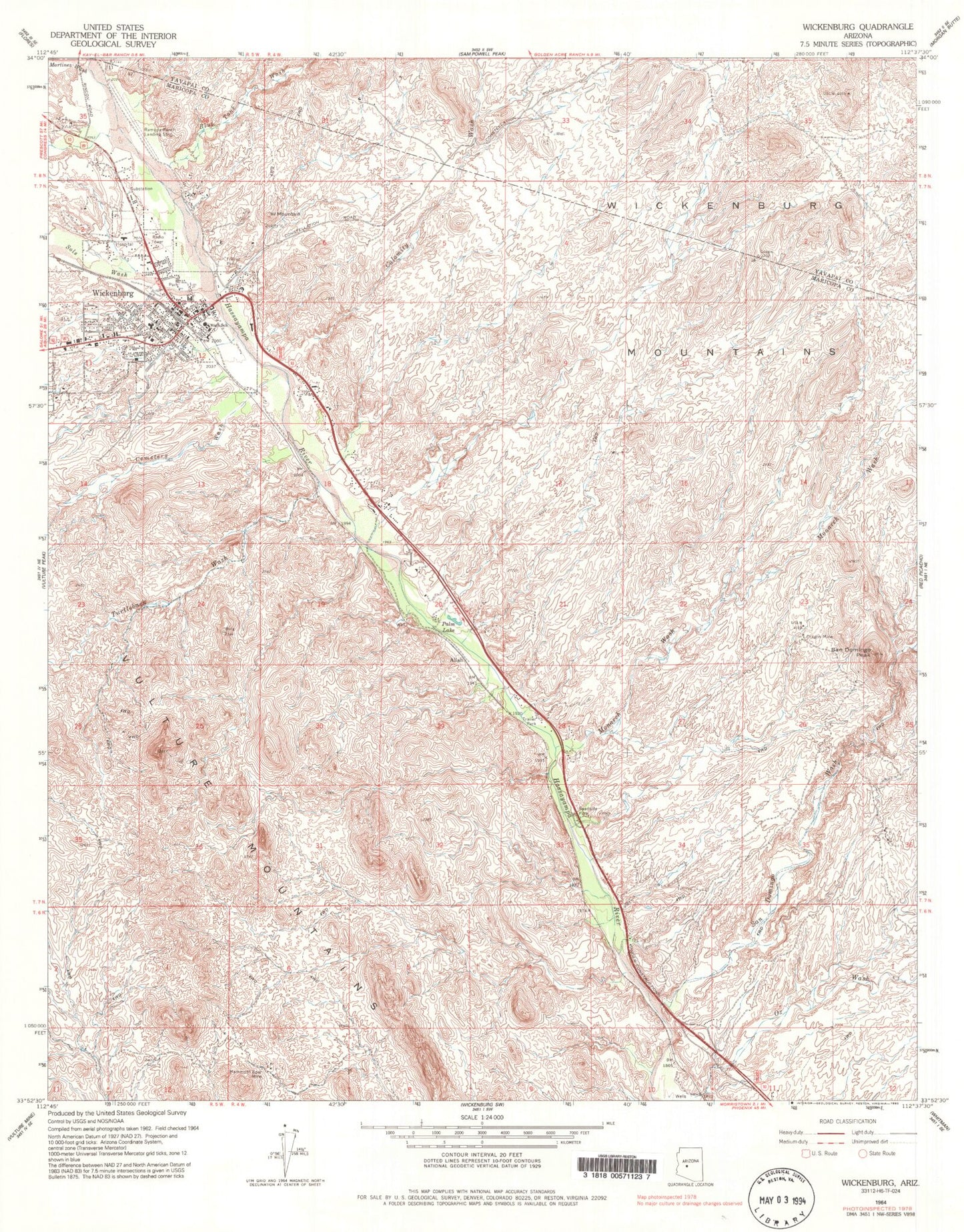 Classic USGS Wickenburg Arizona 7.5'x7.5' Topo Map Image
