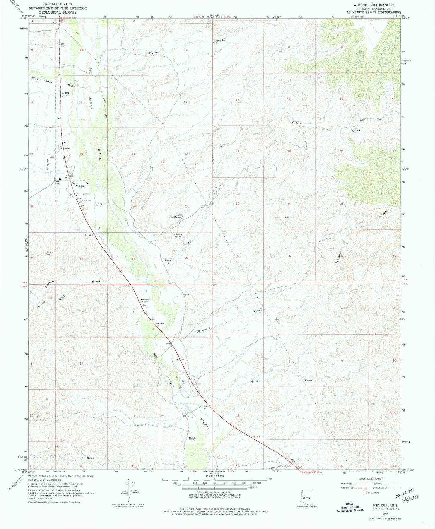 Classic USGS Wikieup Arizona 7.5'x7.5' Topo Map Image