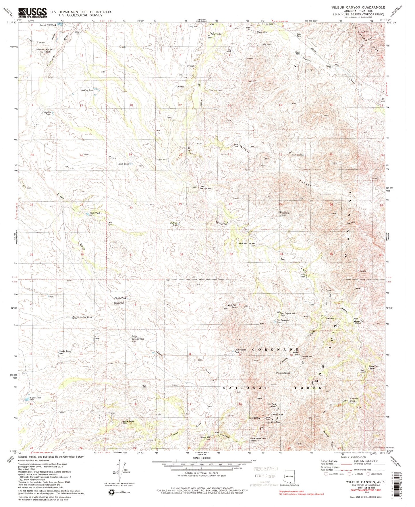 Classic USGS Wilbur Canyon Arizona 7.5'x7.5' Topo Map Image
