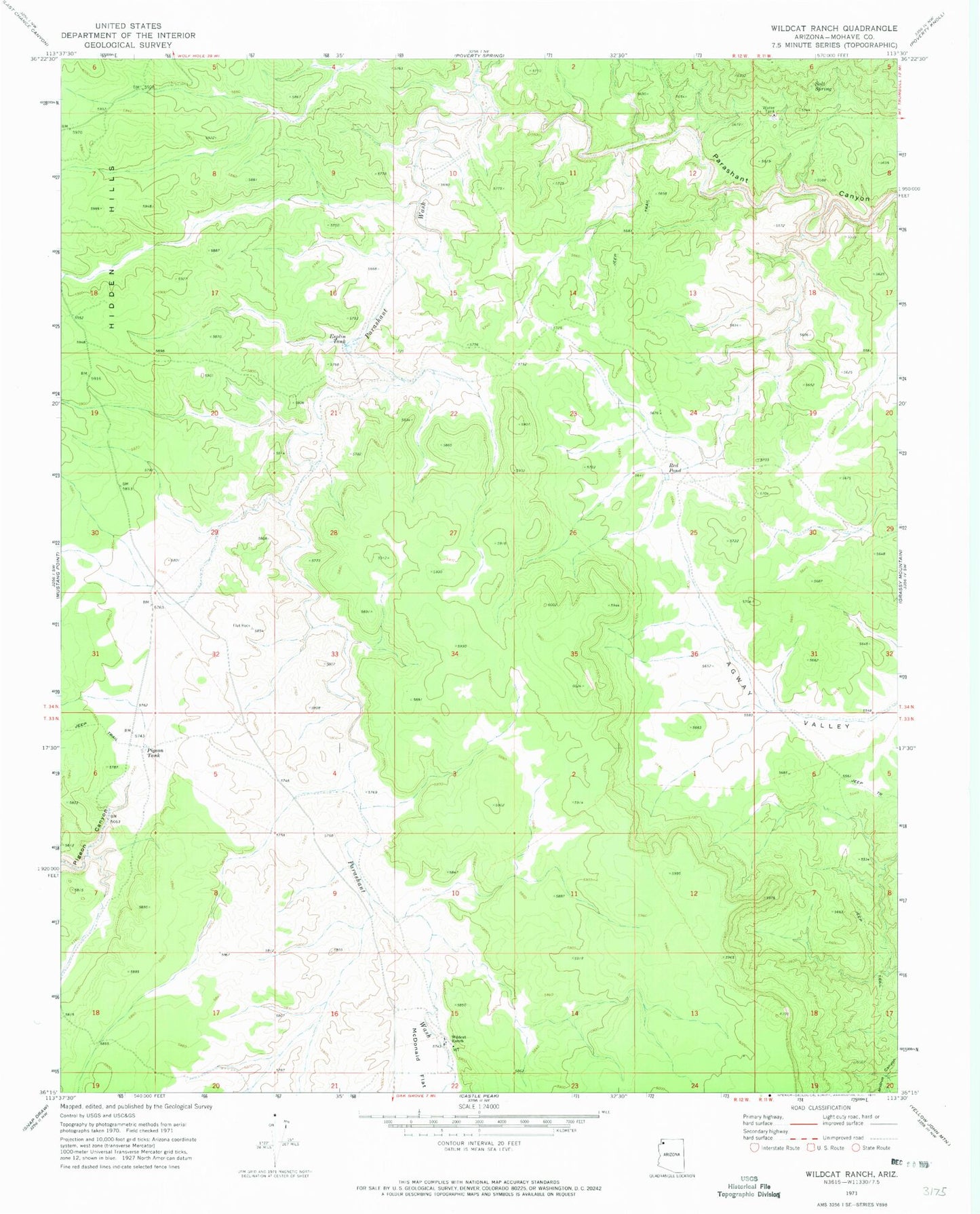 Classic USGS Wildcat Ranch Arizona 7.5'x7.5' Topo Map Image