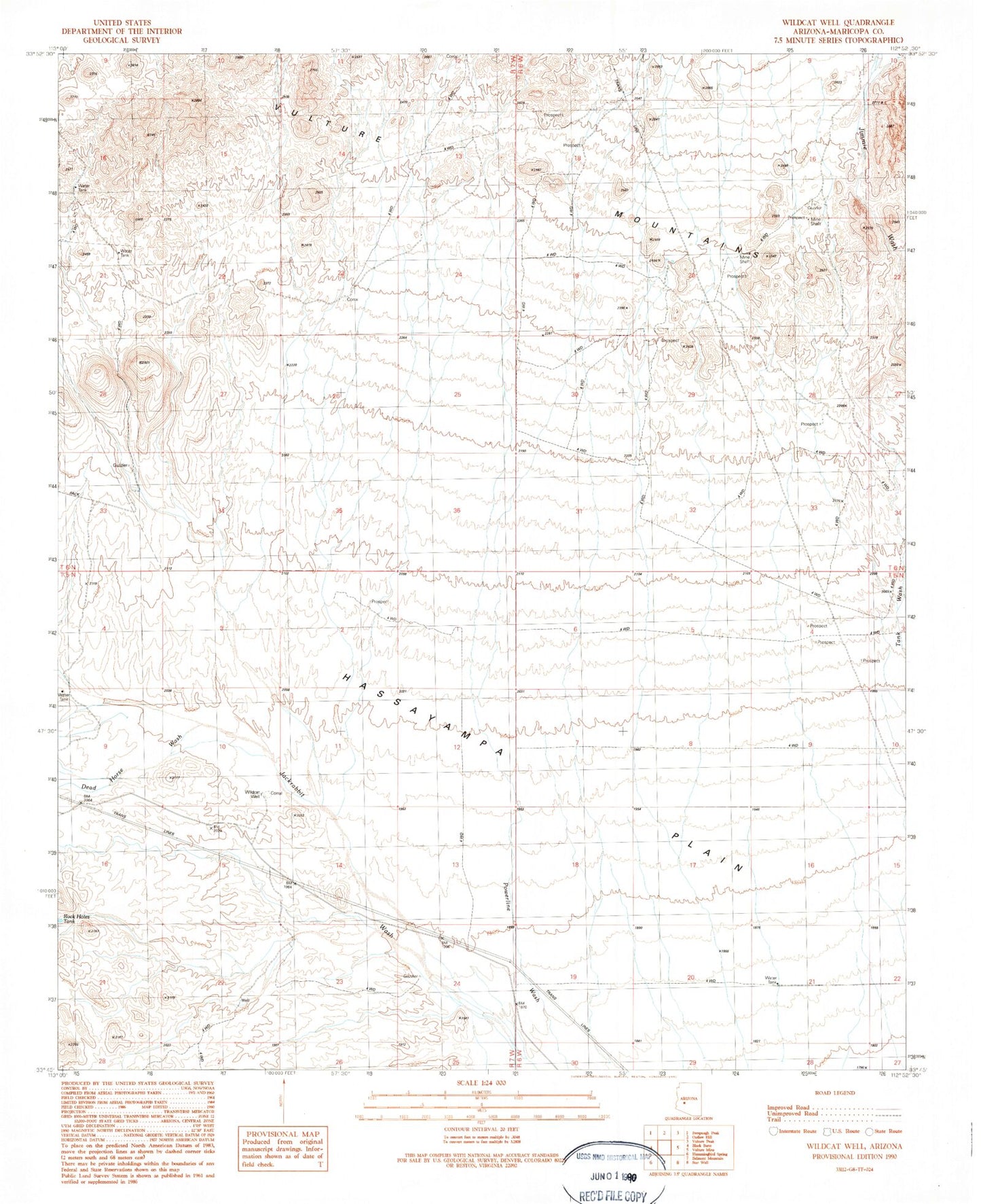 Classic USGS Wildcat Well Arizona 7.5'x7.5' Topo Map Image