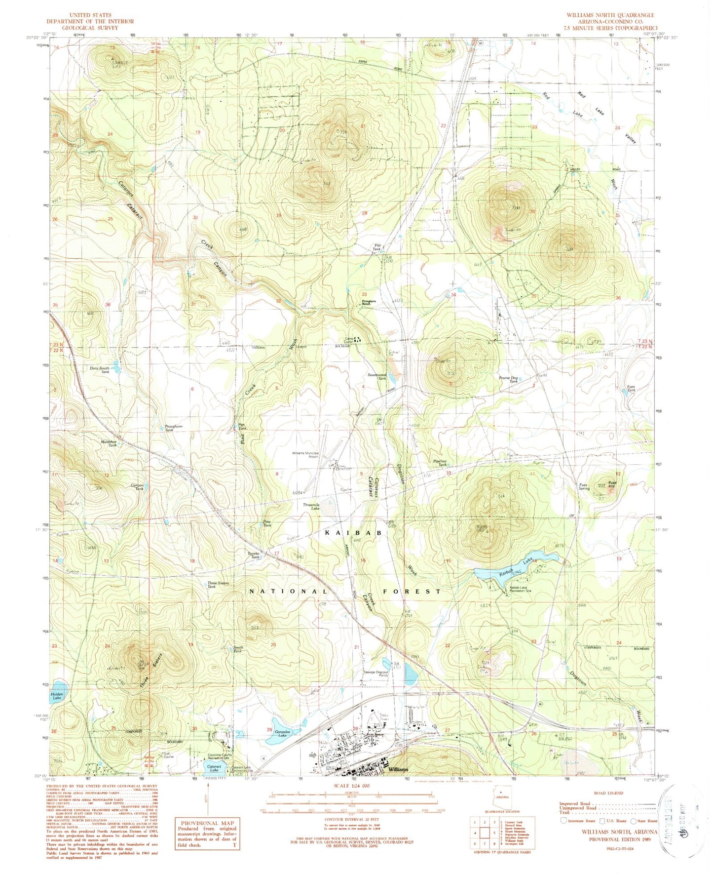 Classic USGS Williams North Arizona 7.5'x7.5' Topo Map Image